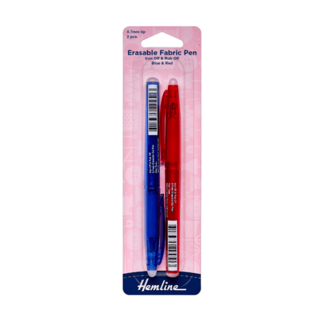 Hemline Iron-Off or Erasable Fabric Pens - 2 Pens, Blue & Red