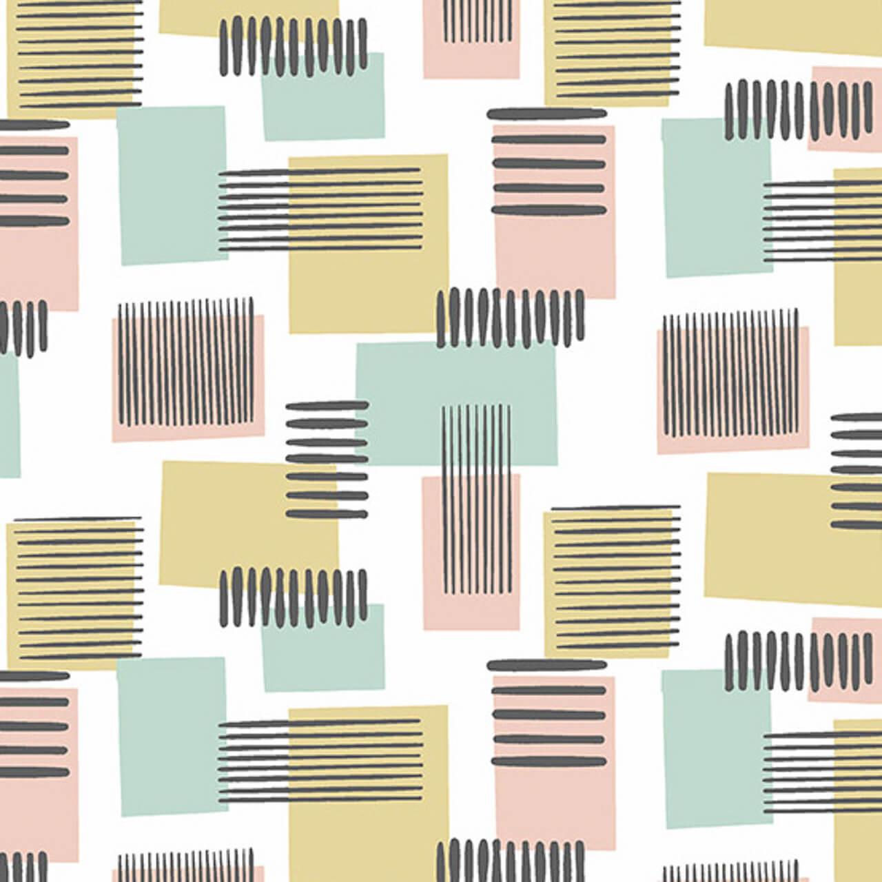 Libs Elliott's Sea Glass Metro Fabric - features various rectangles in turquoise, pale yellow and shell pink, set against white background