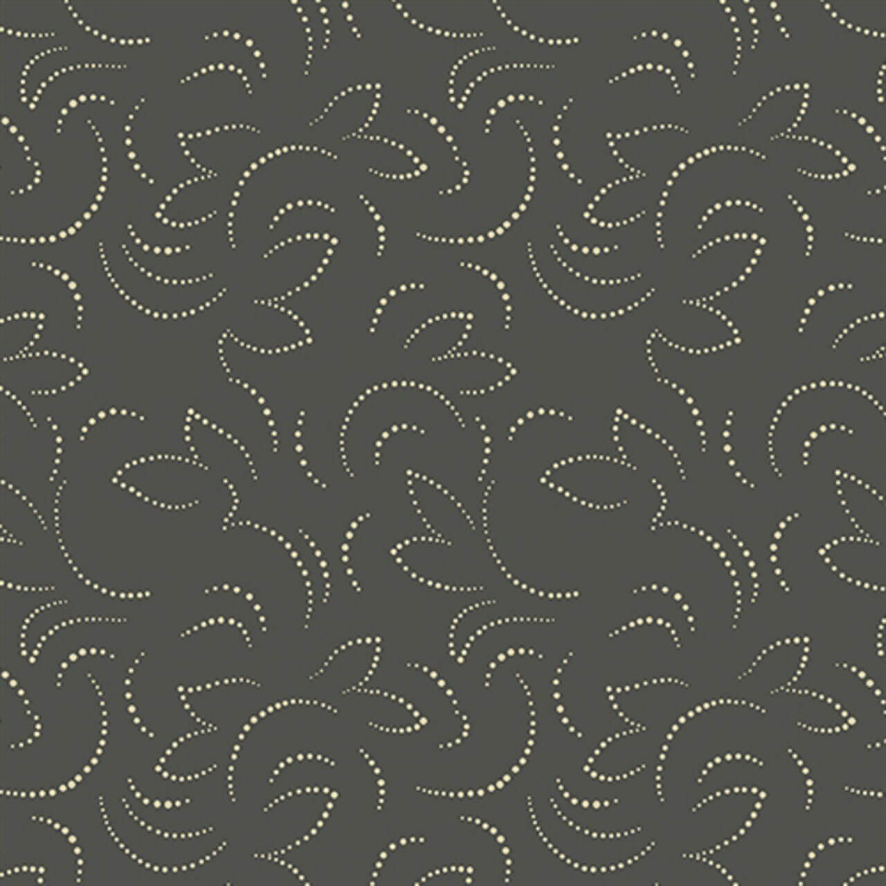Andover's Flutter Charcoal fabric from the Veranda collection, showcasing dotted butterfly patterns on dark grey 100% cotton.