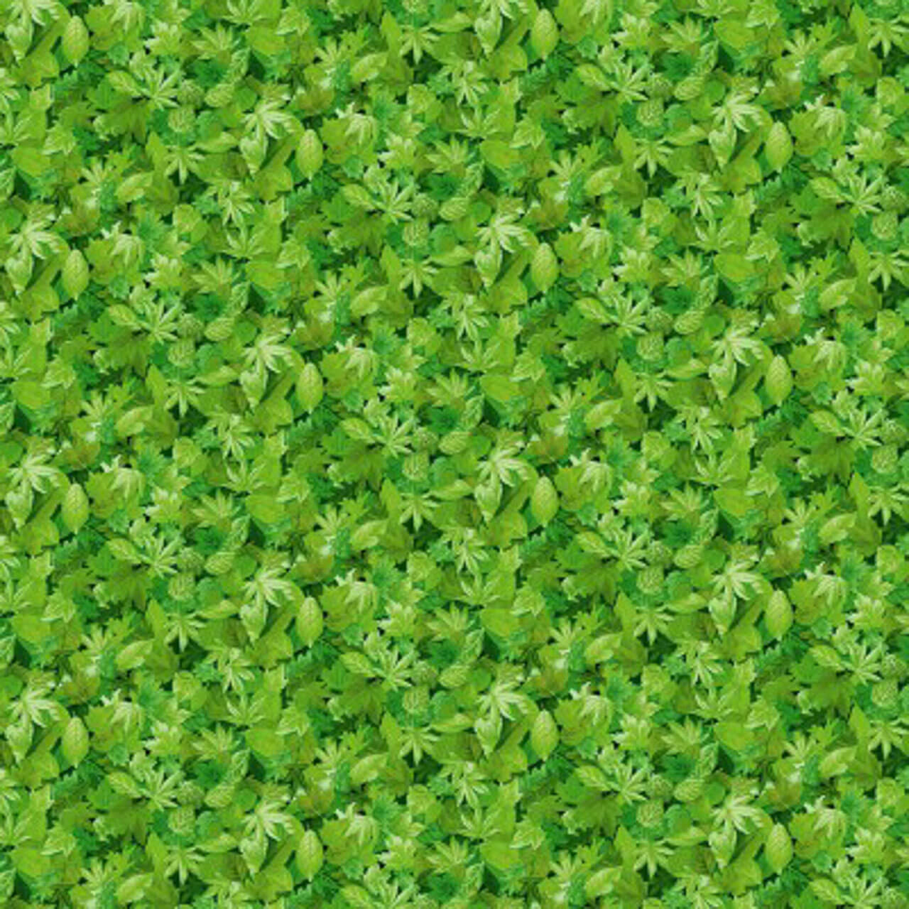 Makower's "Leaves" fabric from the Nature’s Elements collection, featuring a lush green leaf design on high-quality cotton.