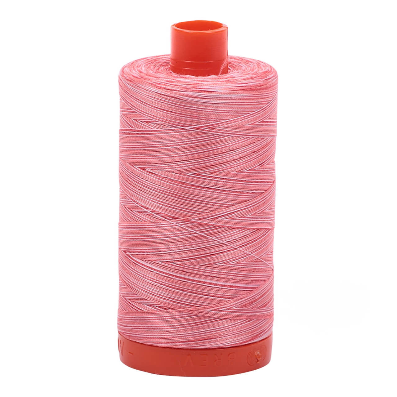 Large spool of Aurifil Flamingo 50wt Egyptian cotton thread, pink variegated.