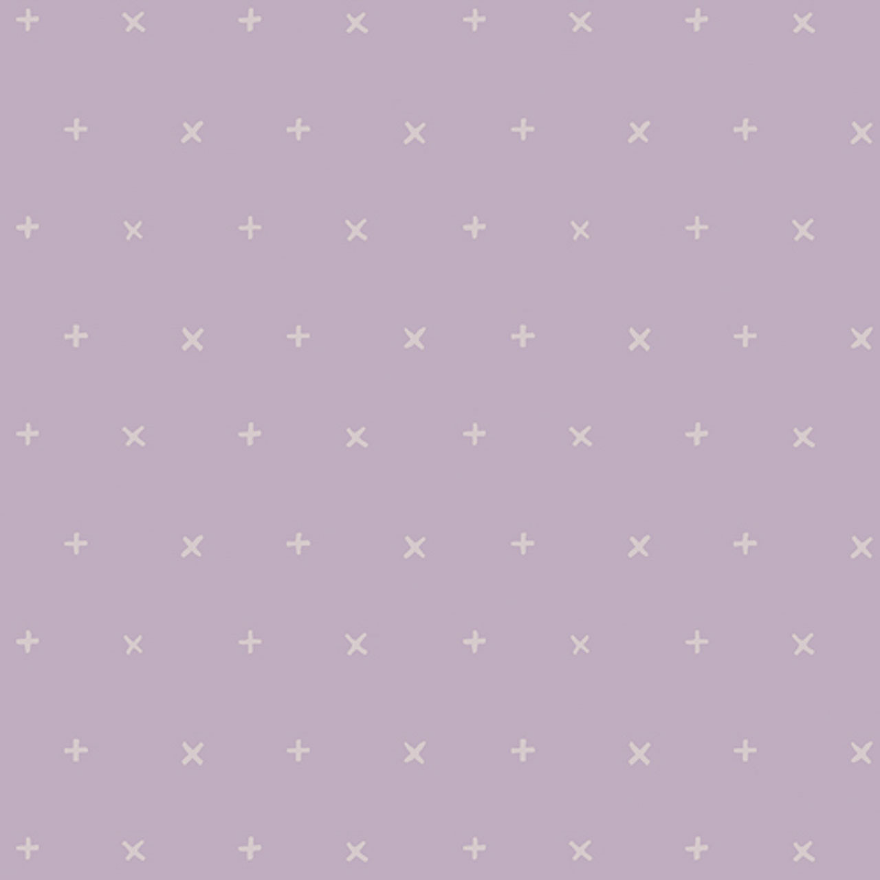 Purple 100% cotton fabric with playful crosses and X's pattern from the Eclectic Intuition collection, named Your Heart Bright Four.