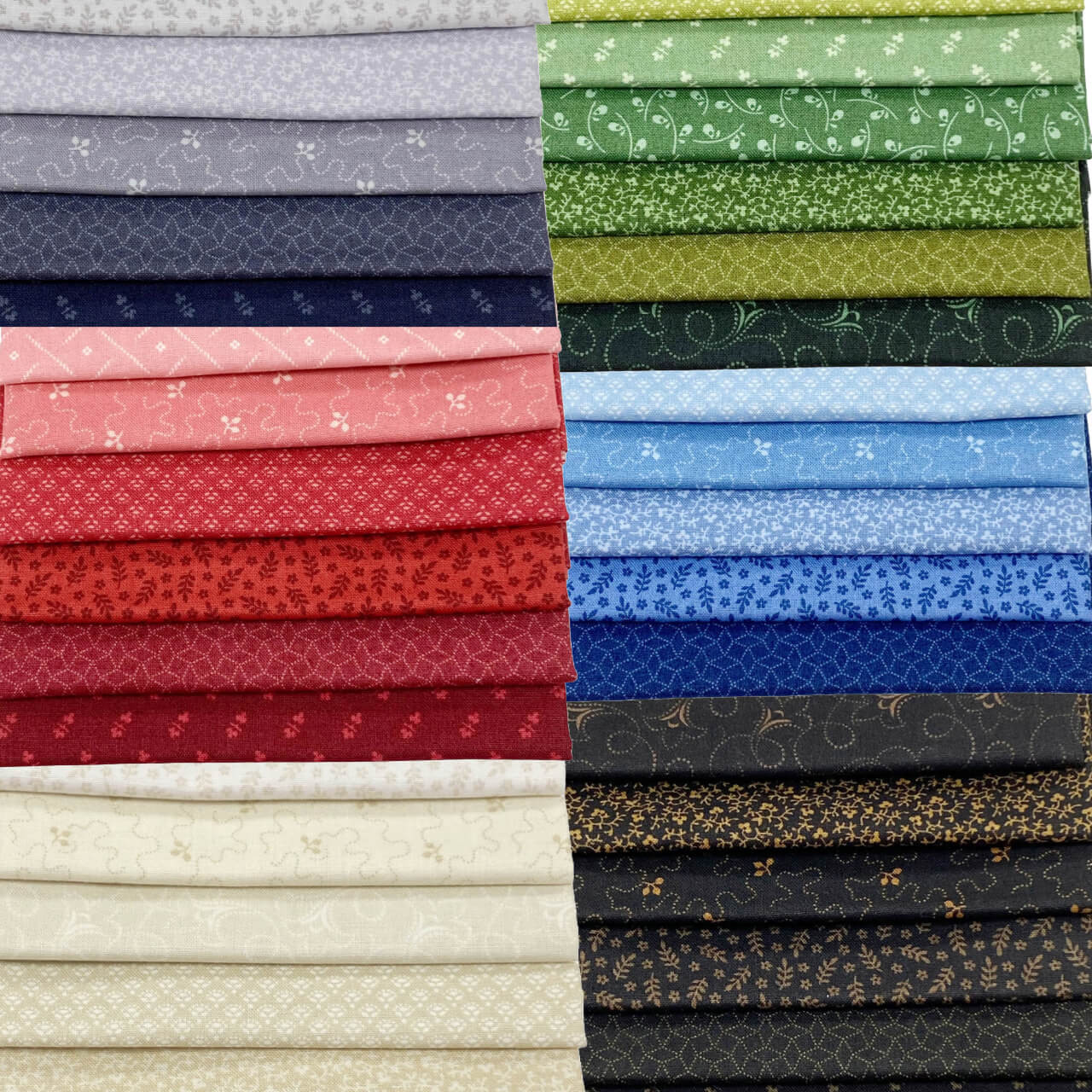 Image of all 36 fabrics from Andover Fabrics' Tonal Ditsy Collection