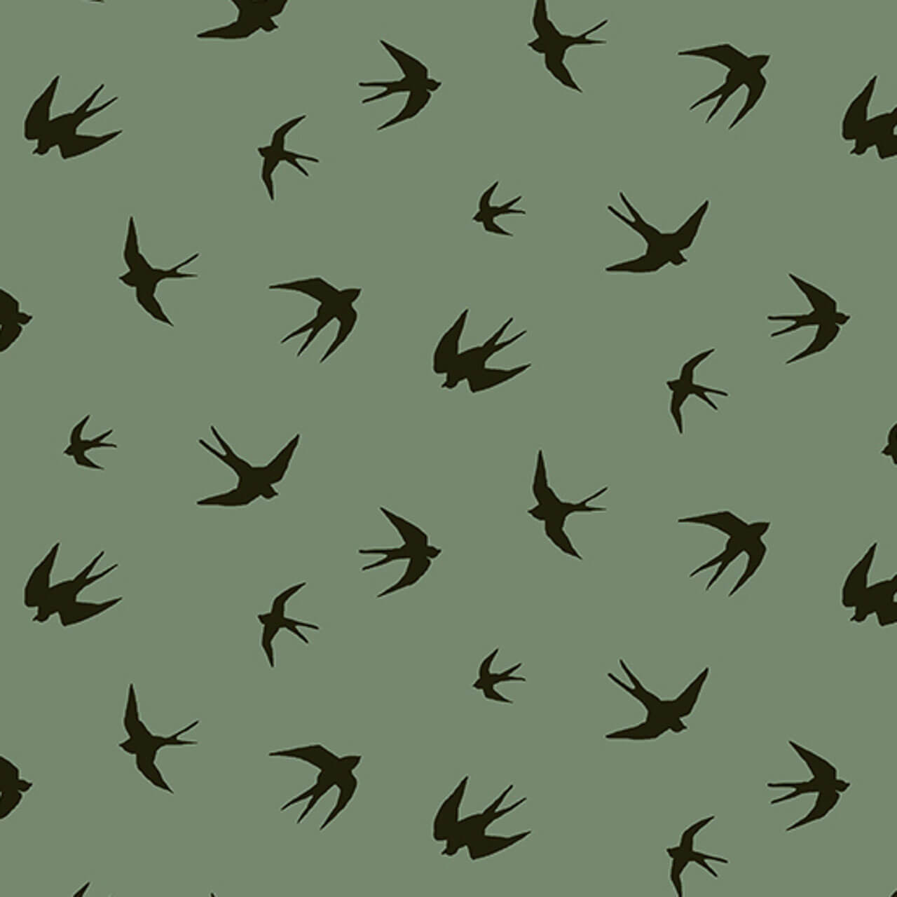 Green and black bird pattern 'Beaches in Patina' fabric from the Verdigris collection by Libs Elliott for Andover Fabrics.