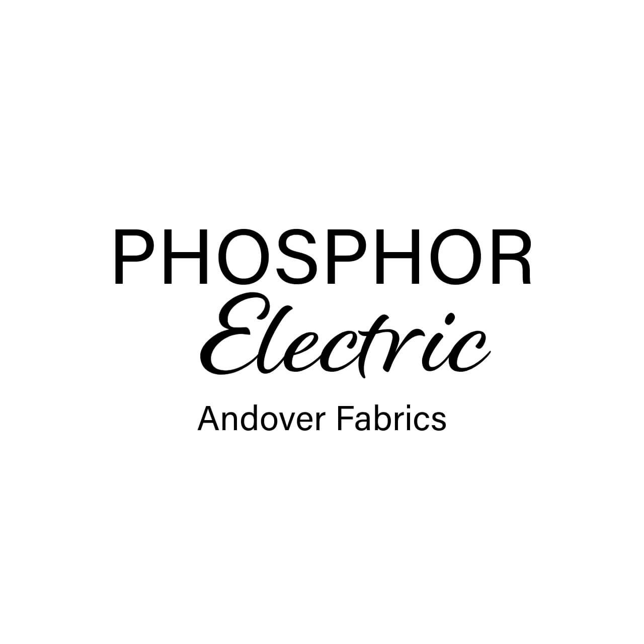 Logo of Phosphor Electric Collection by Andover Fabrics in black serif font on a white background.