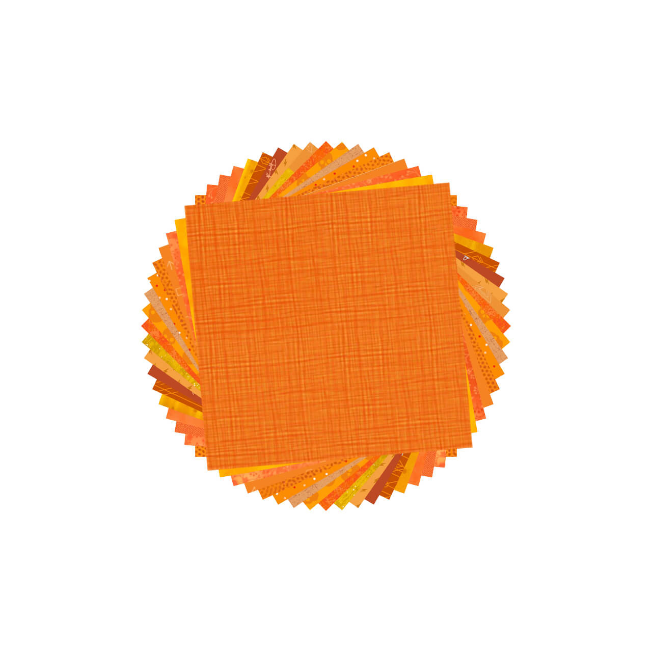 Morris Works Quilt Shop 5" charm squares, orange quilting cotton prints in orange and amber tones