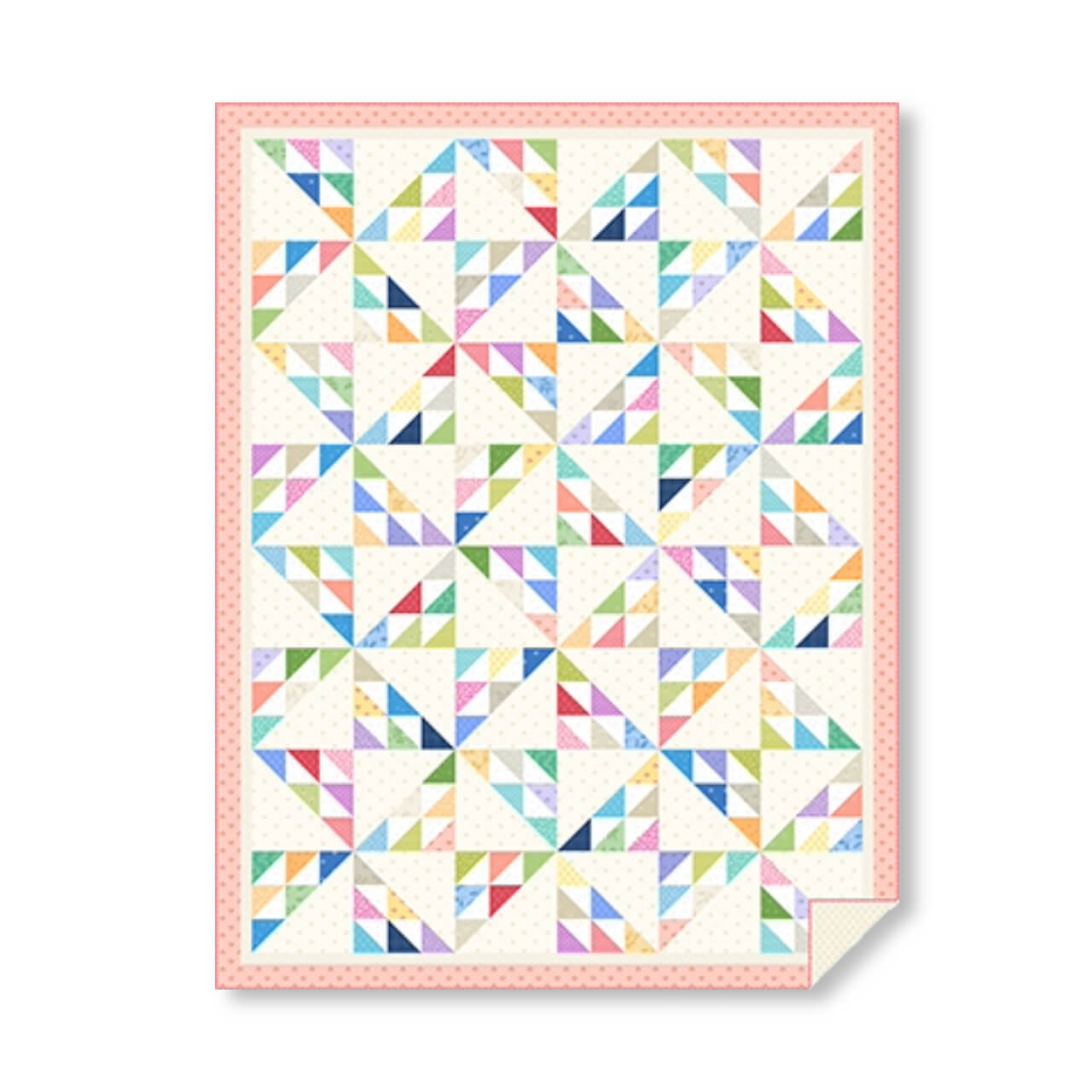 Completed Plain and Simple quilt showcasing soft ditsy floral prints in a geometric patchwork design, finished with a pink border.