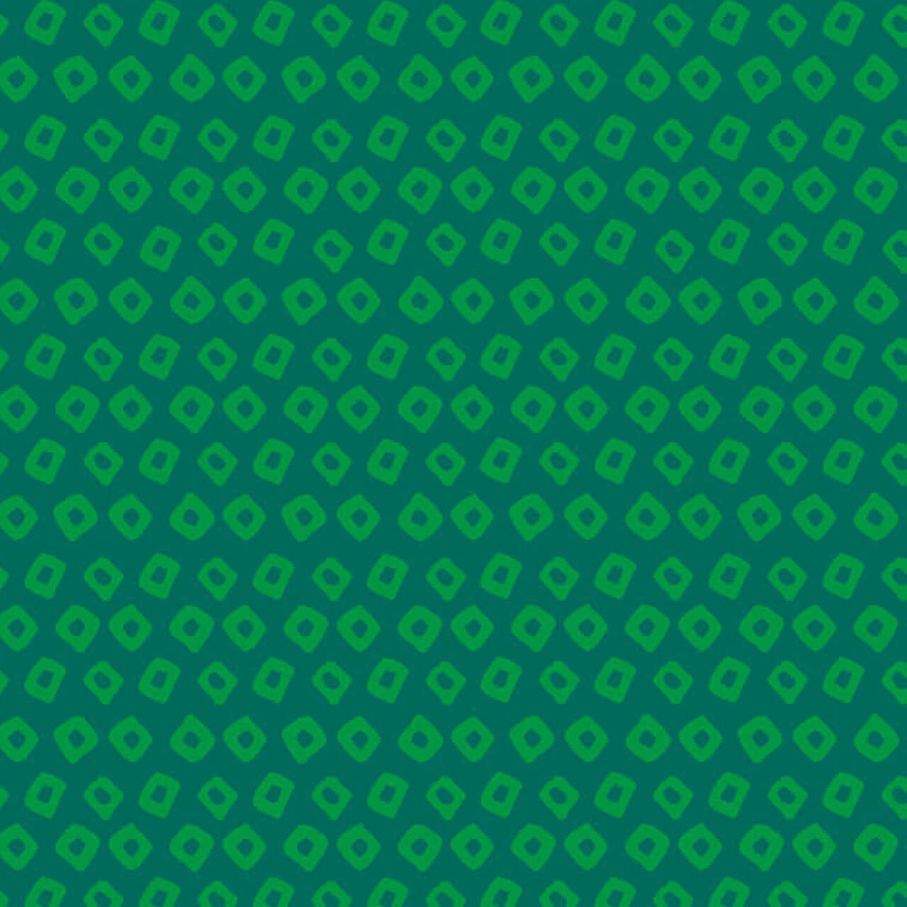 Close up Shibori in Kelp quilting fabric by Heather Ross for Windham Fabrics, with hand-drawn kelp green diamond motifs on a dark green ground.