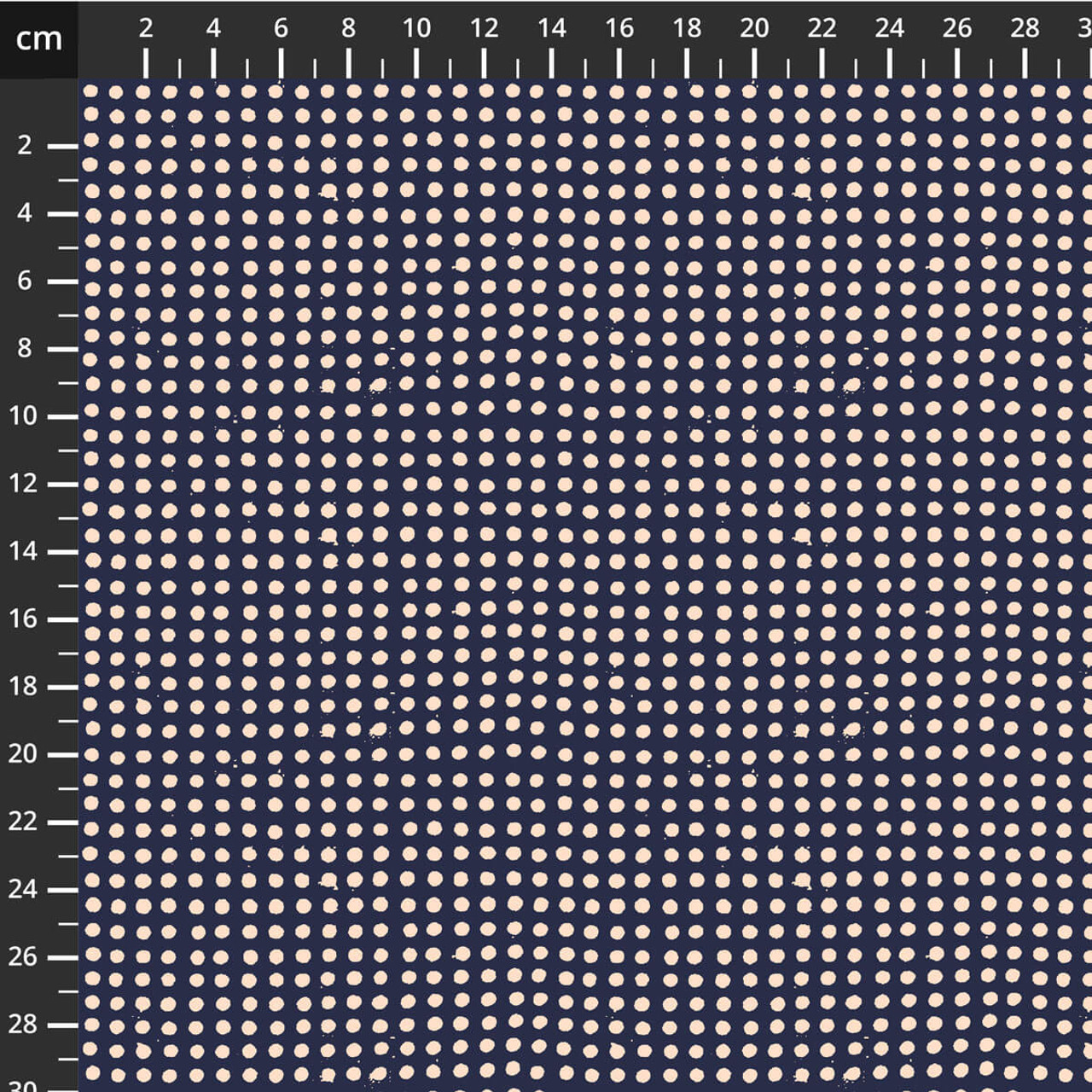 Dots in Night Sky quilting cotton fabric by Heather Ross for Windham Fabrics, featuring pale parchment-coloured dots on a rich midnight navy background in a playful hand-rendered grid.
