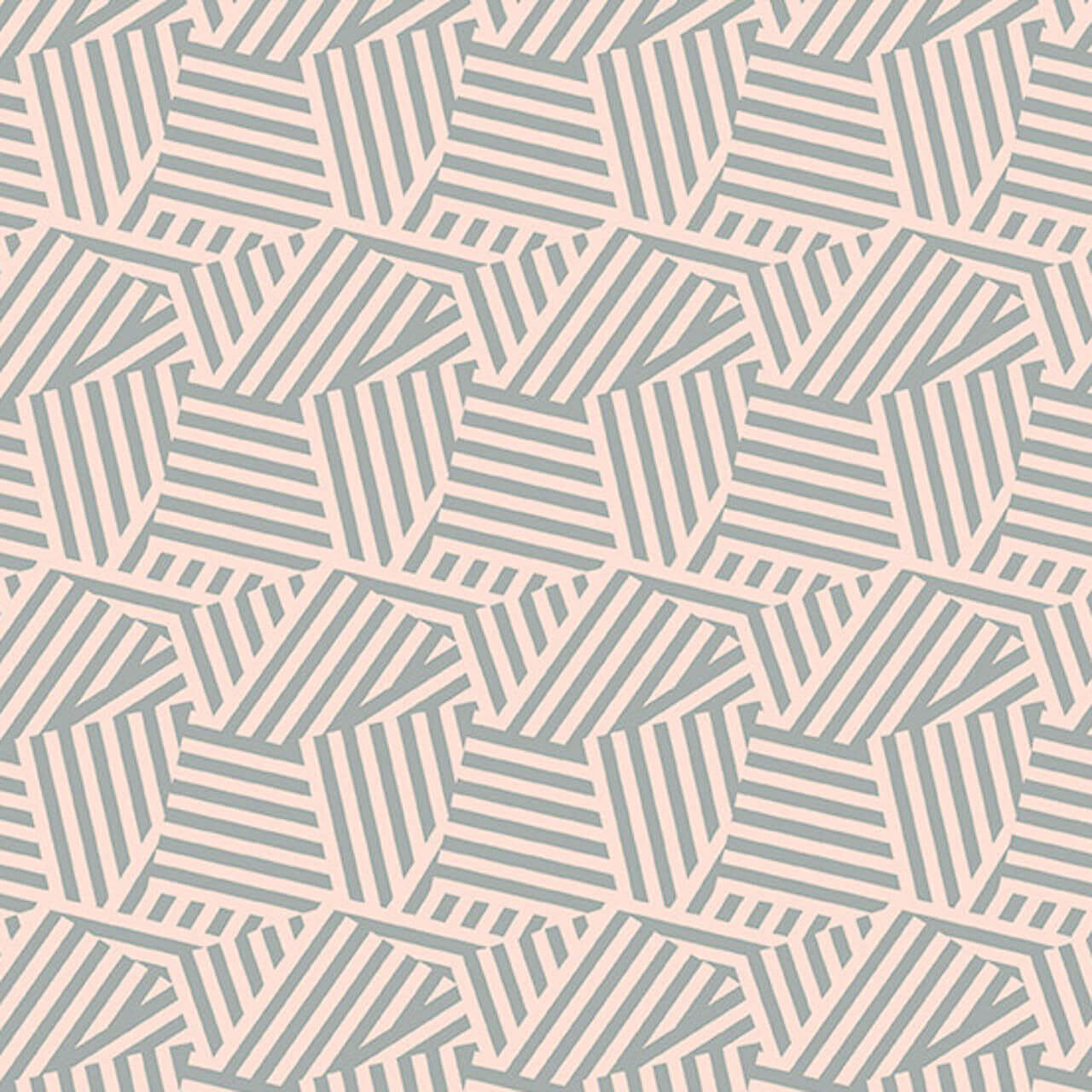 Shell Pink Daze: Touch of Mid-Century Aesthetics  - features pink and grey geometric lined shapes arranged to suggest a hexagon like pattern.
