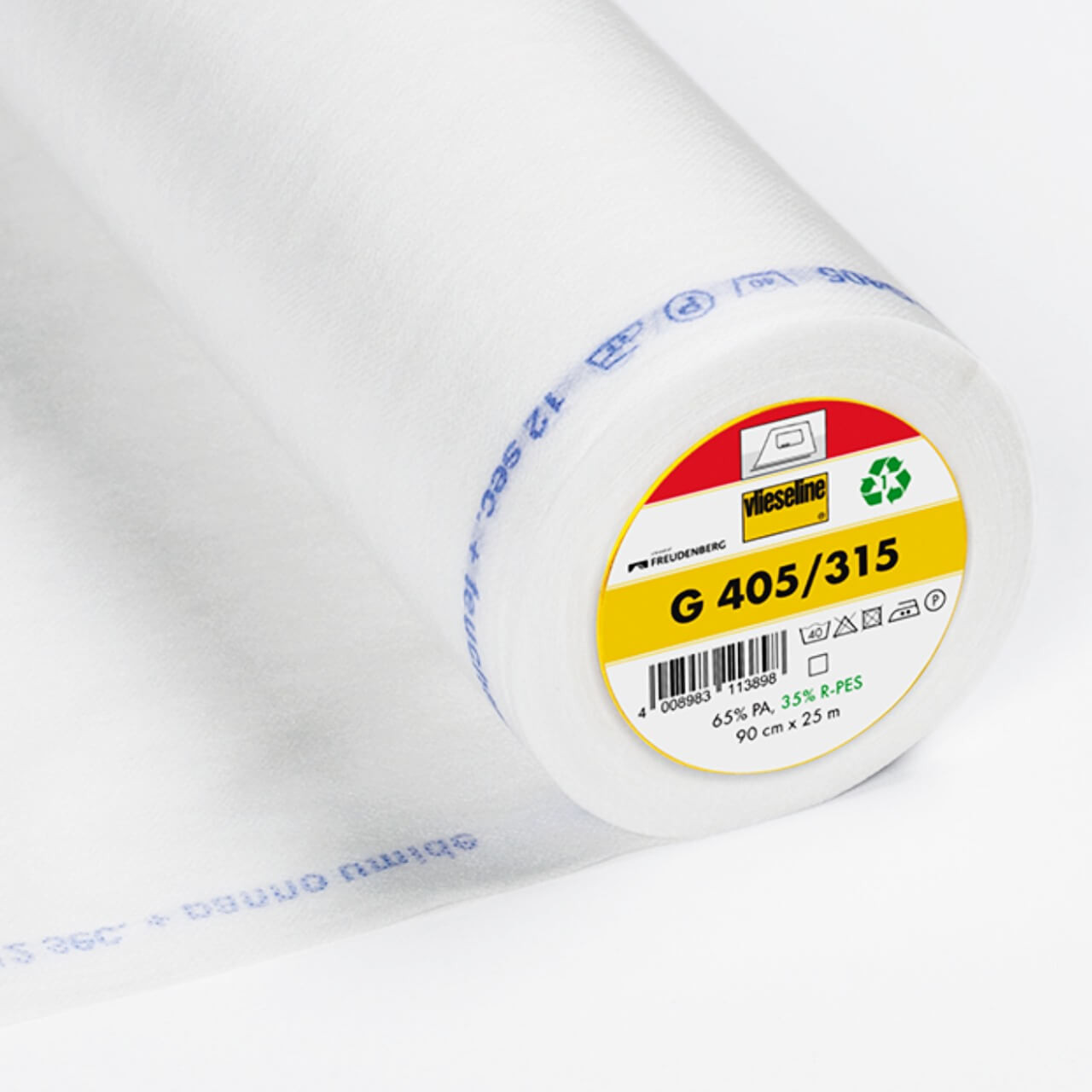 Roll of Vlieseline G 405 fusible interlining, 90cm wide, 44gsm, mediumweight nonwoven for jackets and garment sewing.