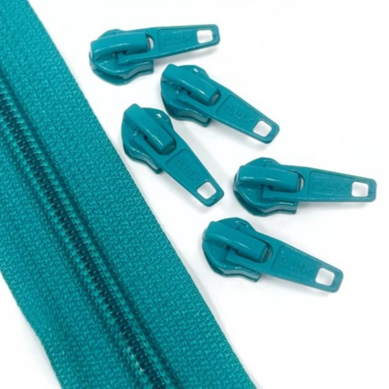 No.5 continuous coil zip in teal with matching pulls