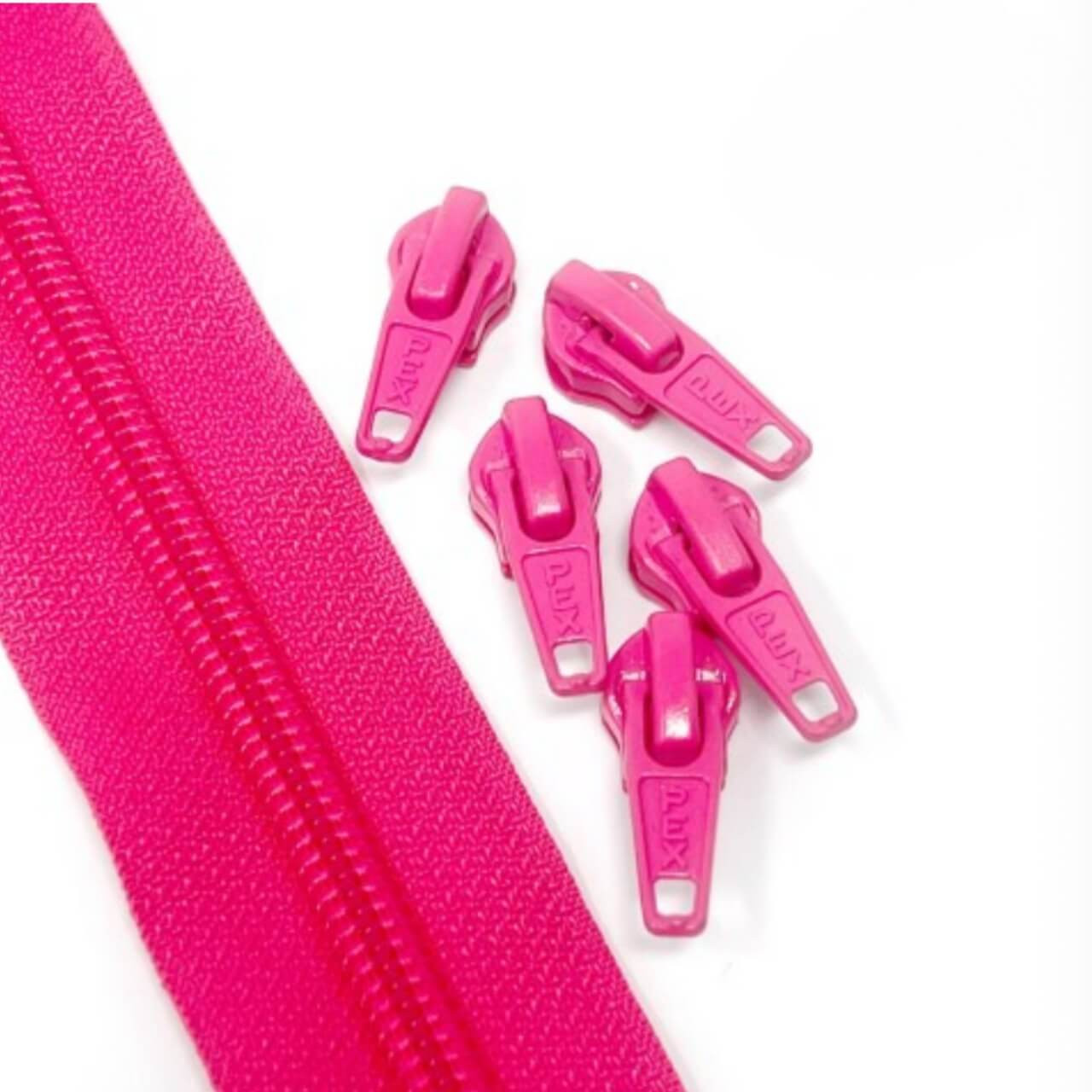 No.5 continuous coil zip in fuchsia with matching pulls