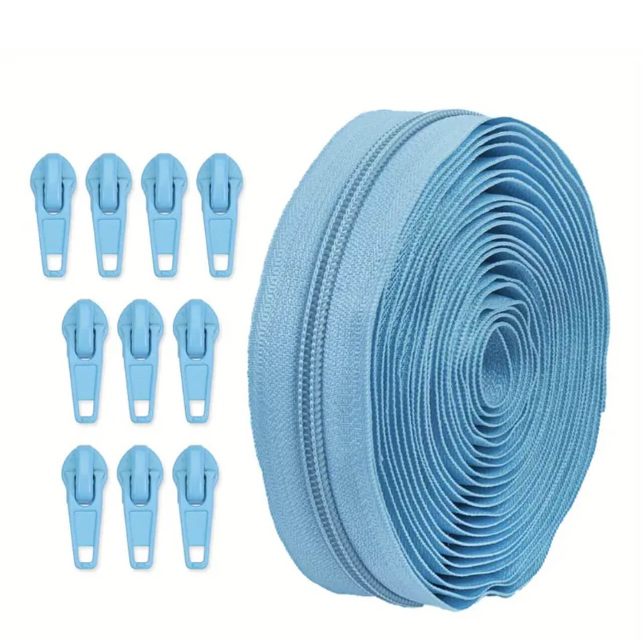 No.5 continuous coil zip in light blue with matching pulls
