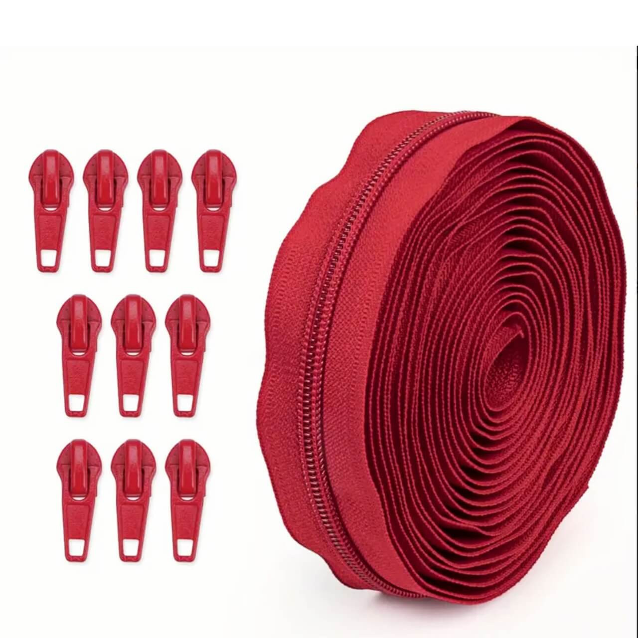 No.5 continuous coil zip in red with matching pulls