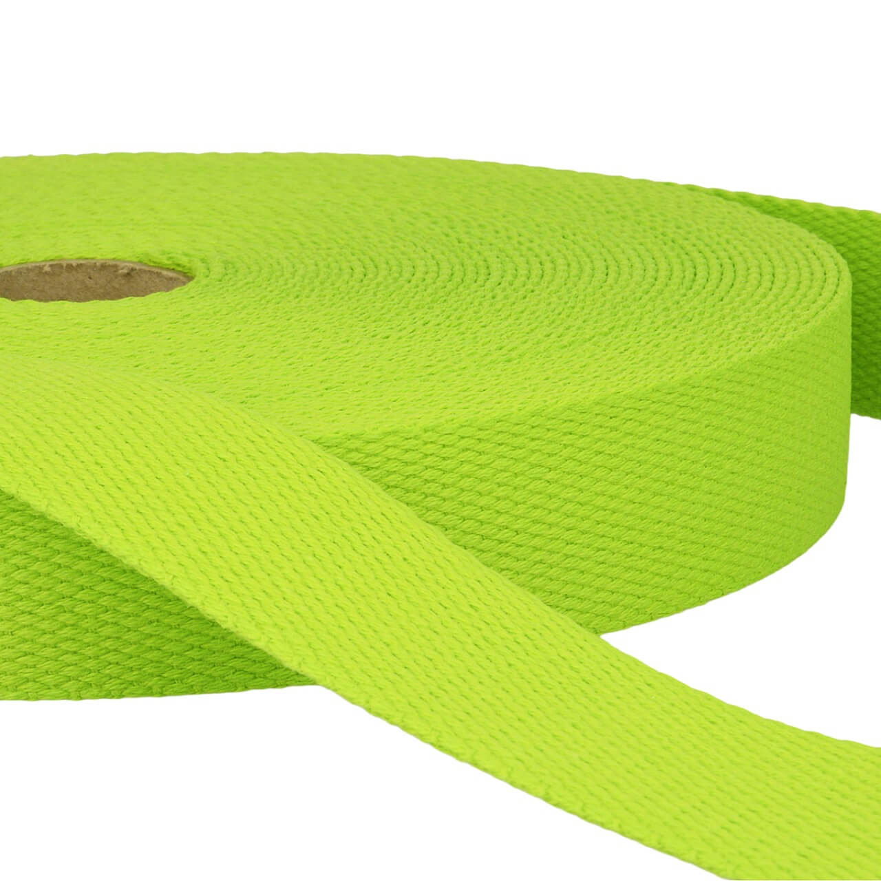 Green 25mm cotton webbing roll, sold by the metre. Stephanoise 1" green cotton webbing for bag straps