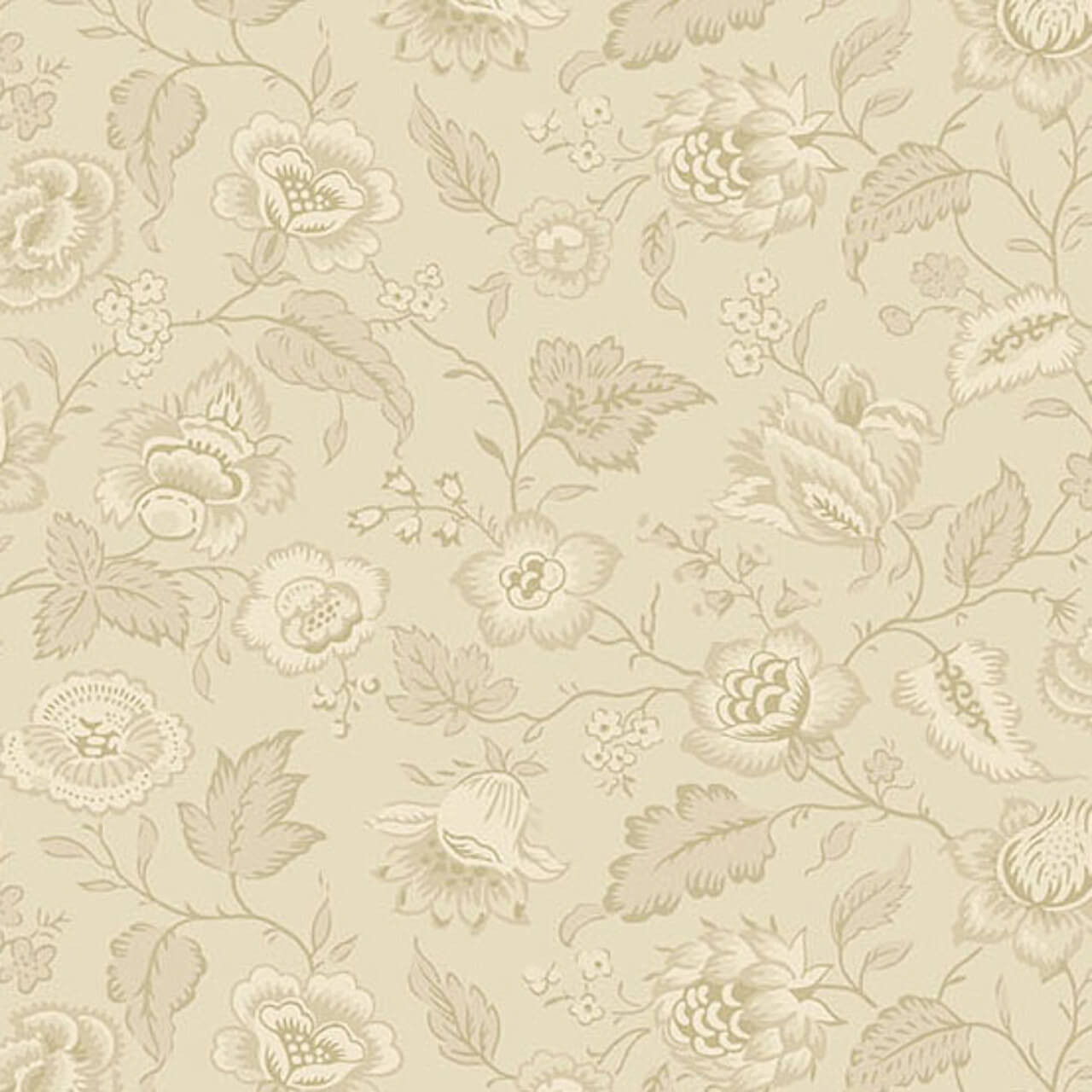 Andover Fabrics Wildflower Cottage Quaint Linen—linen beige with tonal cream floral motif cotton print. Andover Fabrics Wildflower Cottage Quaint Linen—linen beige with tonal cream floral motif cotton print.