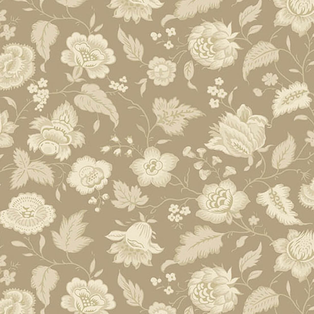 Andover Fabrics Wildflower Cottage Quaint Mocha—mocha brown with tonal cream floral motif cotton print. Andover Fabrics Wildflower Cottage Quaint Mocha—mocha brown with tonal cream floral motif cotton print.