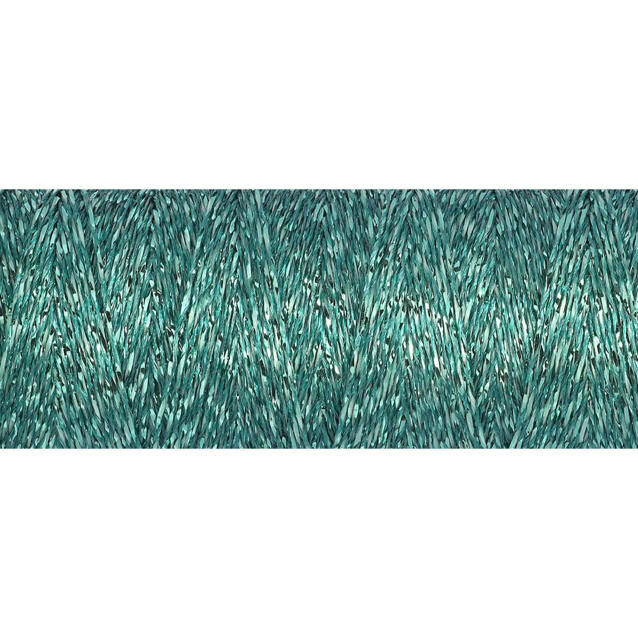 Close-up of turquoise metallic effect thread showing reflective strands.