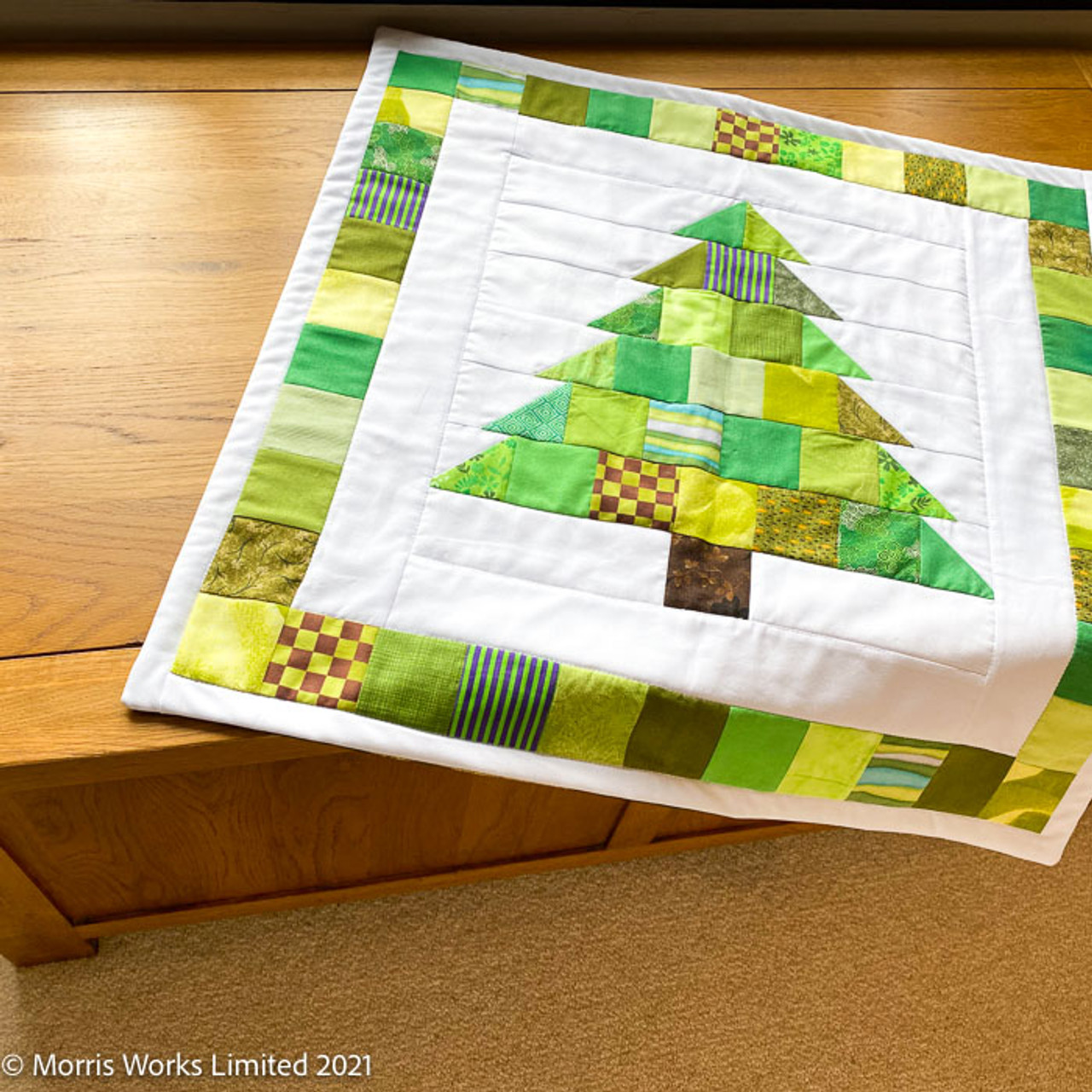 Scandi Christmas Tree mini quilt as a table topper