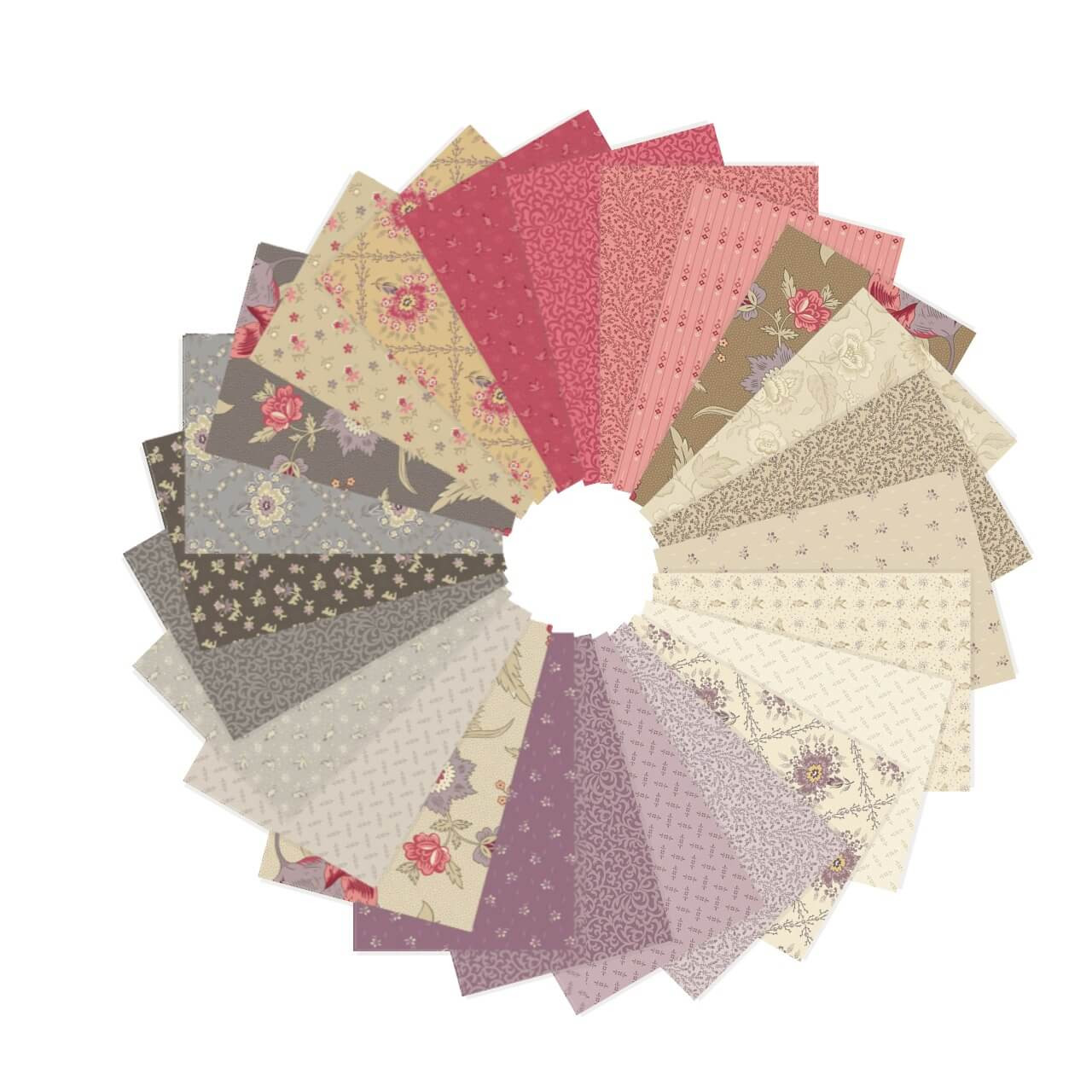 Wildflower Cottage Fat Quarter Bundle by Renee Nanneman for Andover Fabrics – 30 studio cut fat quarters, one of each floral, ditsy, trellis and bird print arranged in a circle Wildflower Cottage Fat Quarter Bundle by Renee Nanneman for Andover Fabrics – 30 studio cut fat quarters, one of each floral, ditsy, trellis and bird print arranged in a circle