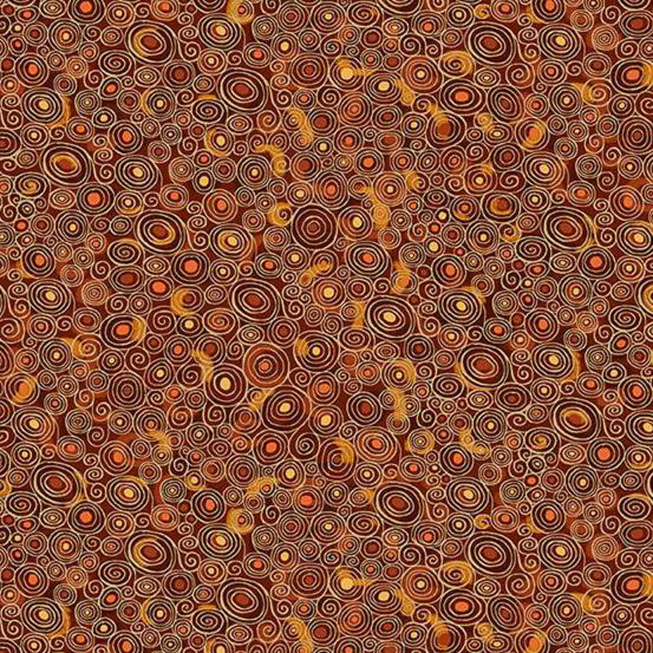 Scroll Brown fabric from the Golden Collection by Makower UK – brown cotton print with metallic swirling scroll motifs.