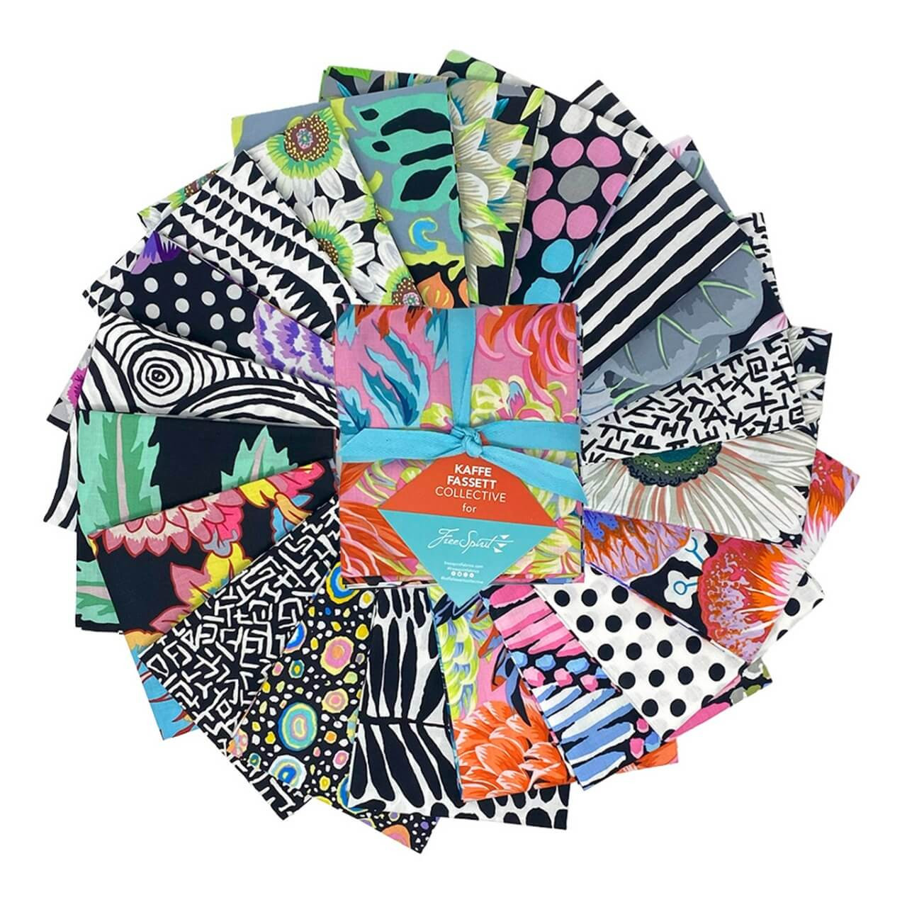 Kaffe Fassett Collective Classics Plus Polaris Fat Quarter Bundle, Free Spirit Fabrics, 20 pieces, black and white with colourful florals and geometrics