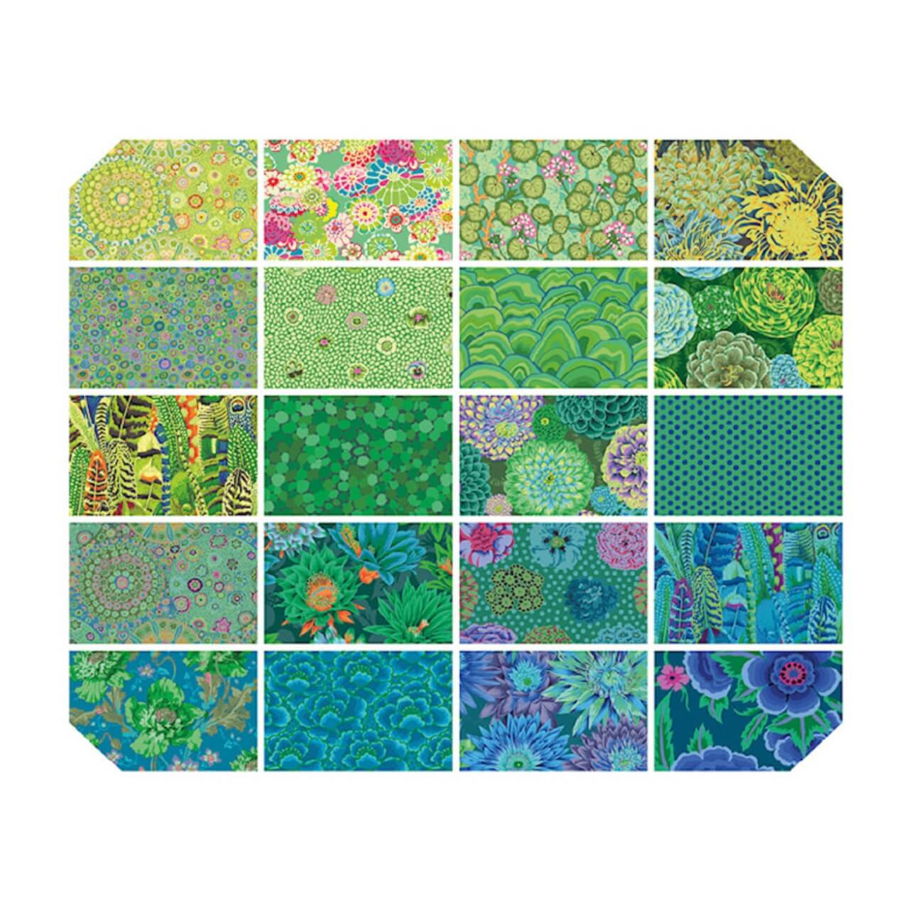 Swatch of 20 fabric patterns in the Tidal Fat Quarter Bundle