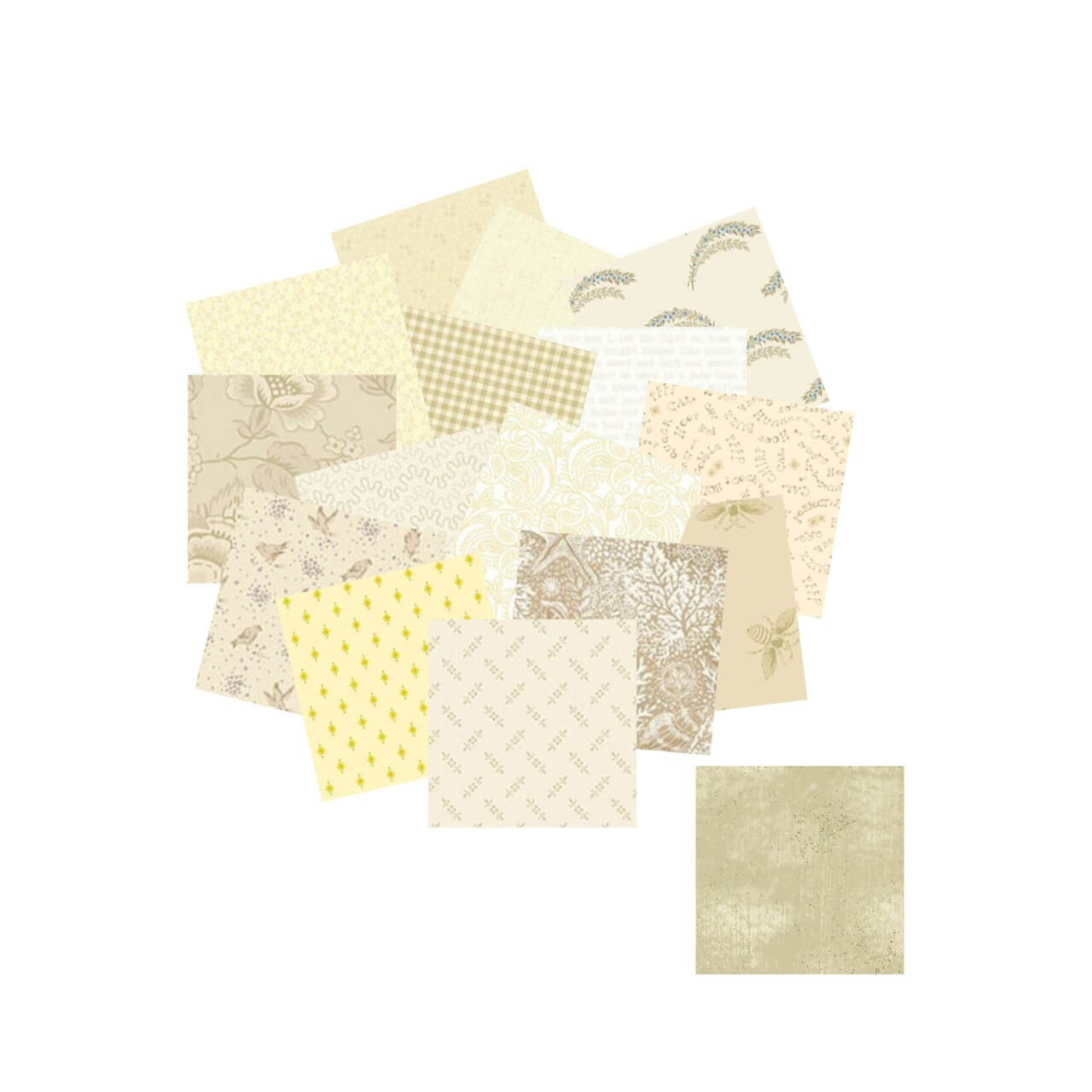 Morris Works Quilt Shop 2.5" mini charm squares, low volume cream quilting cotton prints