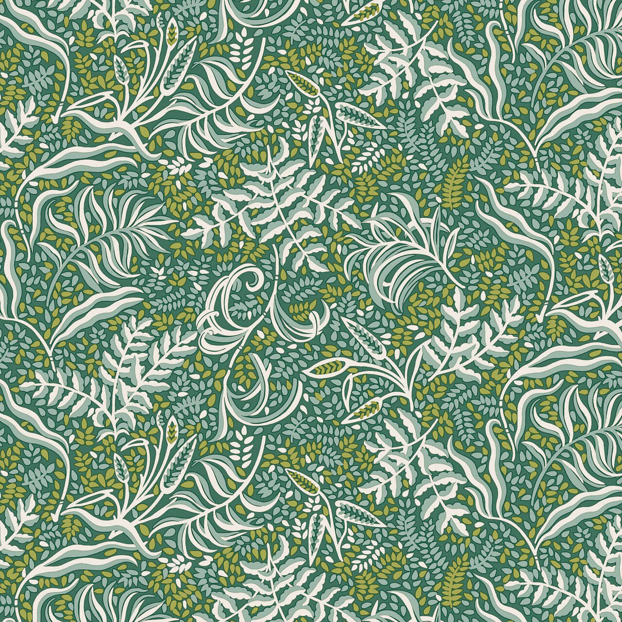 Liberty Autumn Woodland Rustling Grasses Green fabric with flowing grass and fern motifs in cream, sage and olive on a deep green background