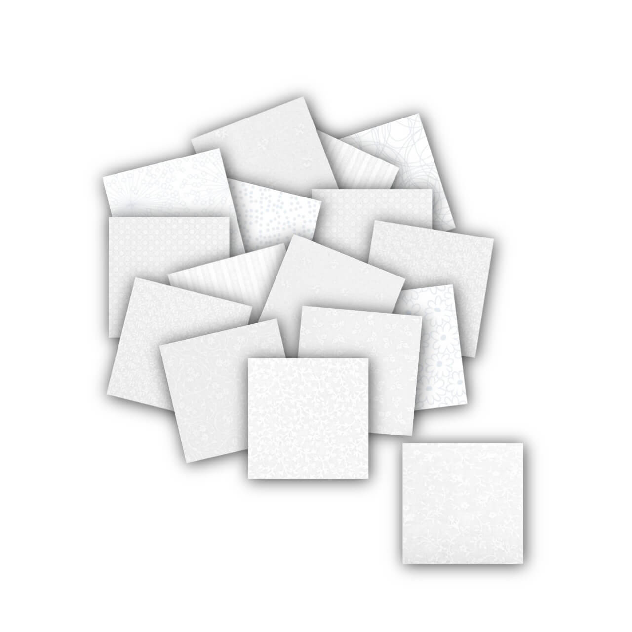 White on White 2.5 inch Mini Charm Pack containing 42 curated white-on-white quilting fabric squares cut in-house at Morris Works Quilt Shop