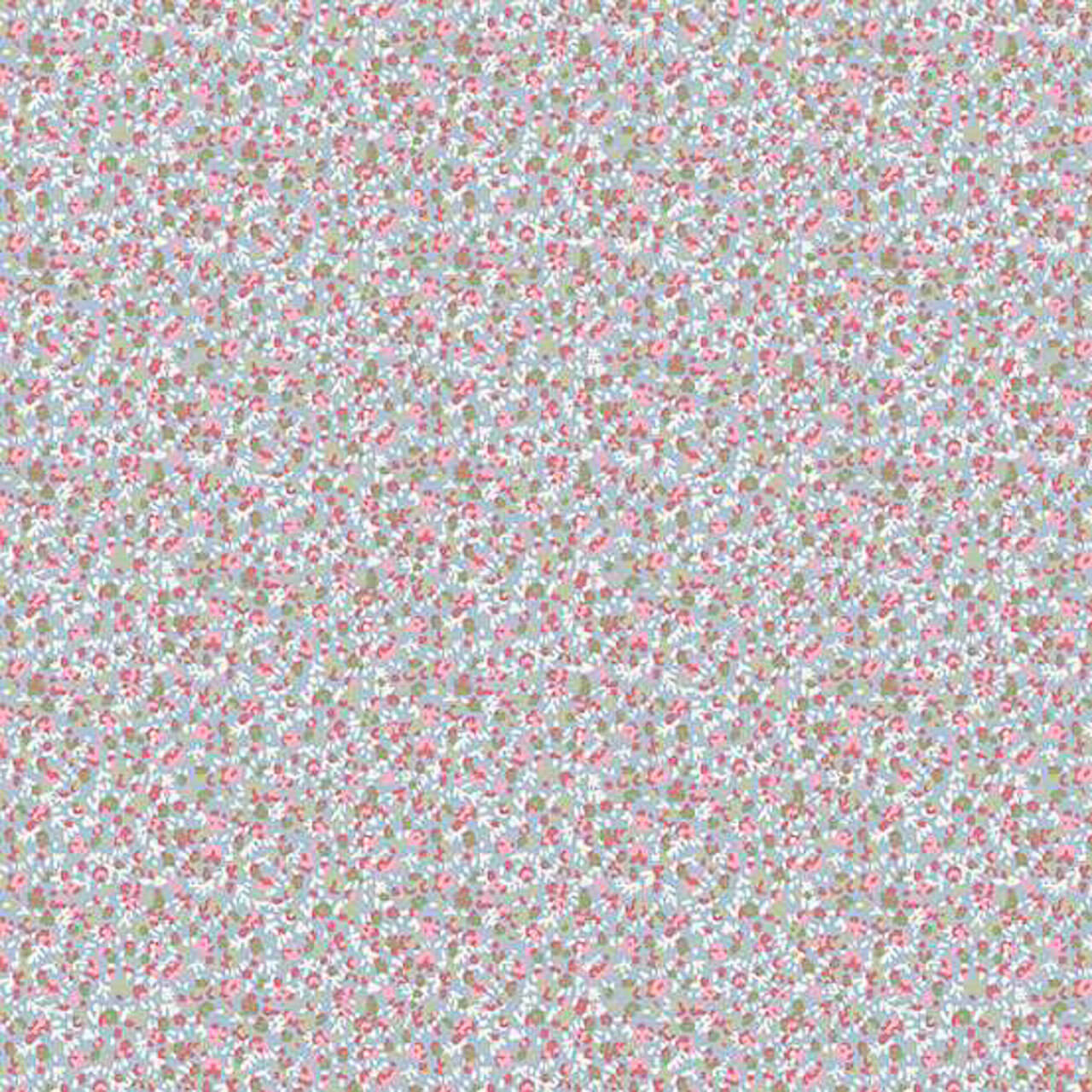 Makower UK Petite Fleur Petals Blue fabric featuring a tiny scattered petal design in cream, pink and green on blue cotton