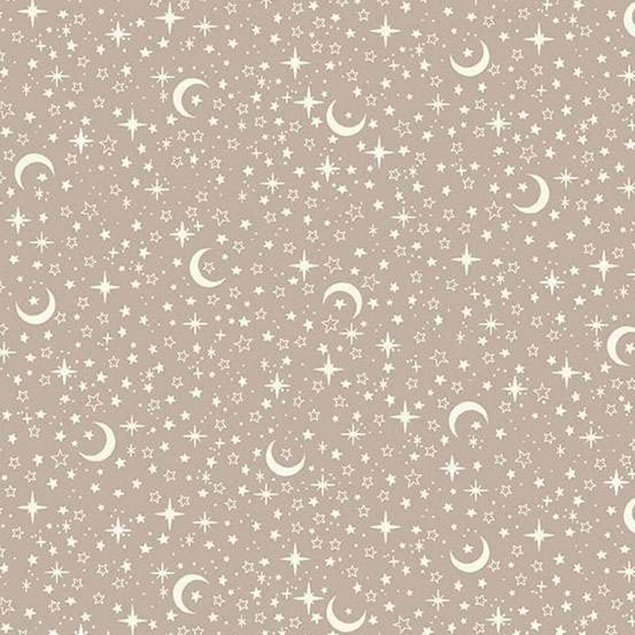 Makower UK Little Ones Stars Grey fabric with cream moons and stars on soft grey cotton