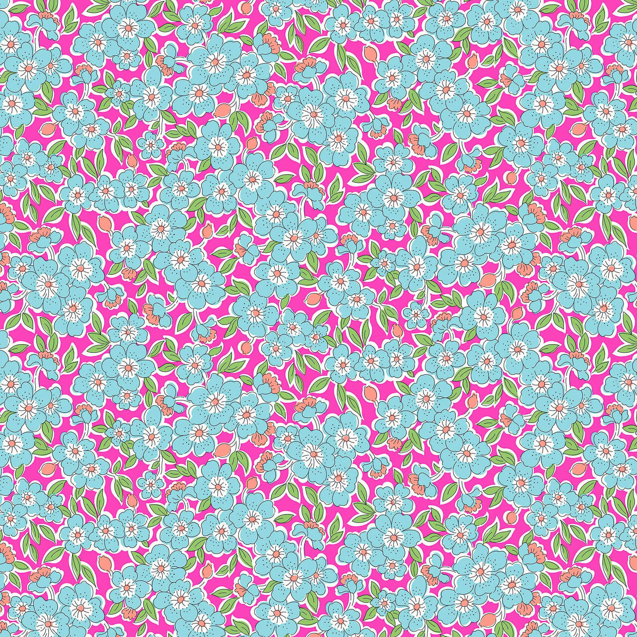 Liberty Gifts From The Garden Blue Flowering Blossoms pink background blue floral blossom cotton quilting fabric