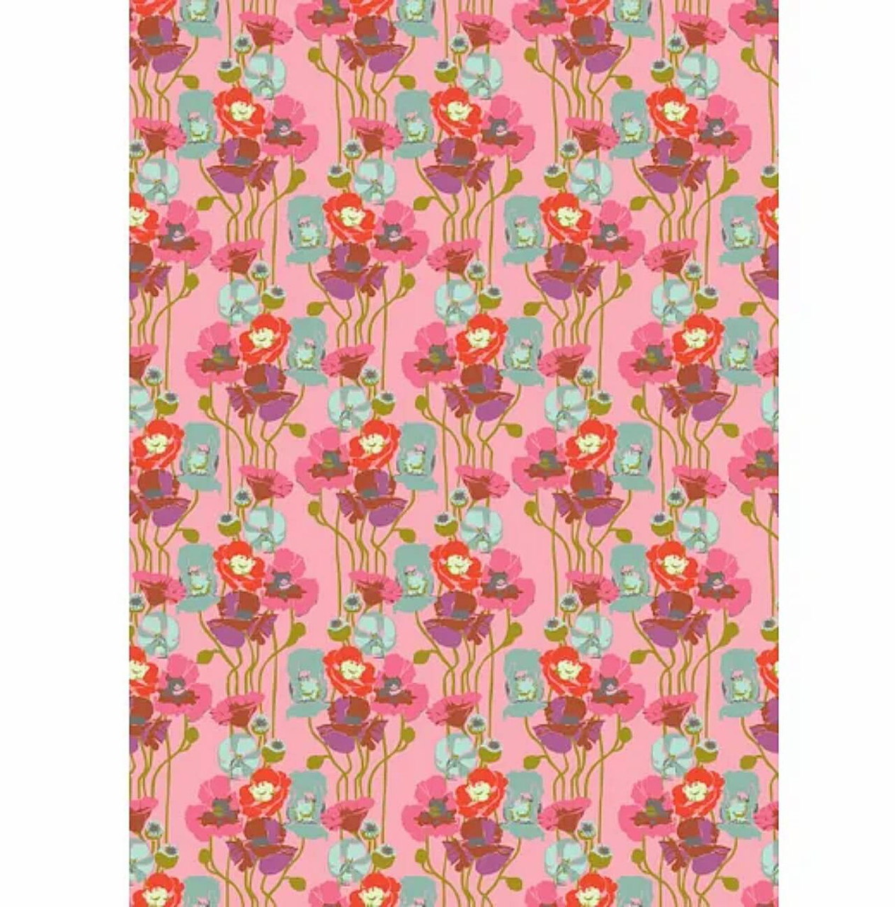 Northcott Fabrics Overdressed Haze Pouring Poppies soft pink vertical poppy floral quilting cotton showing full repeating pattern