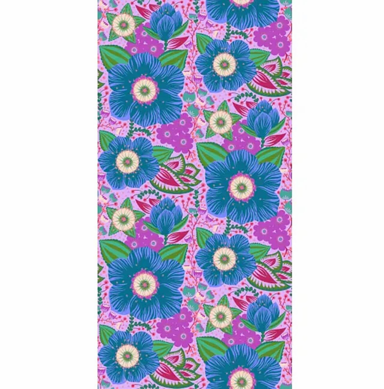 Northcott Fabrics Overdressed Cobalt Honorable Mention cobalt and lilac large-scale floral quilting cotton showing full repeating pattern