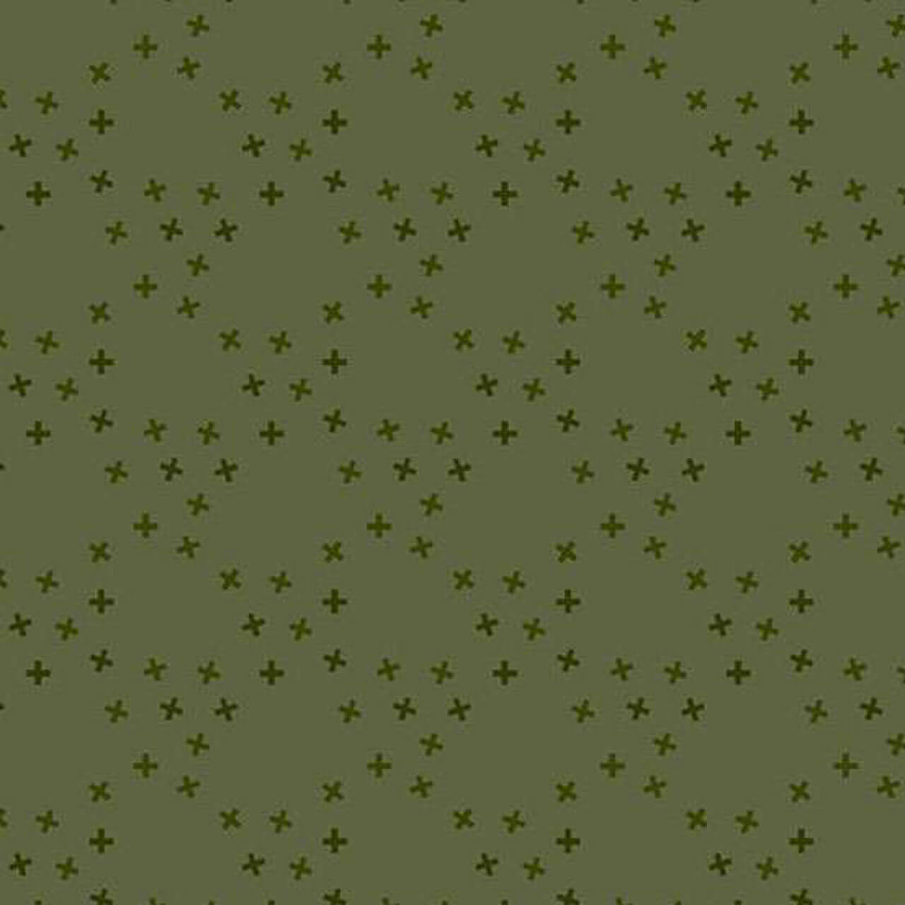 Andover Fabrics Moody Hues X Toss Moss quilting cotton with scattered green cross motif on moss green background