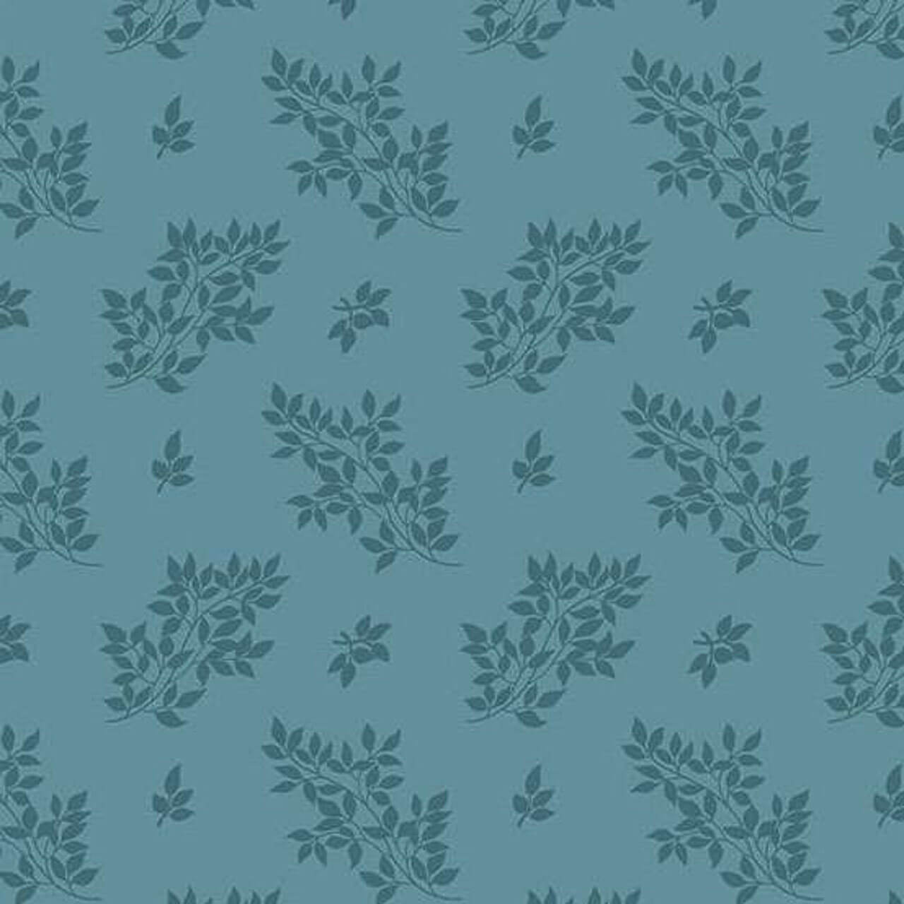 Andover Fabrics Moody Hues Leafy Peacock quilting cotton with tonal leafy vine pattern on peacock blue background