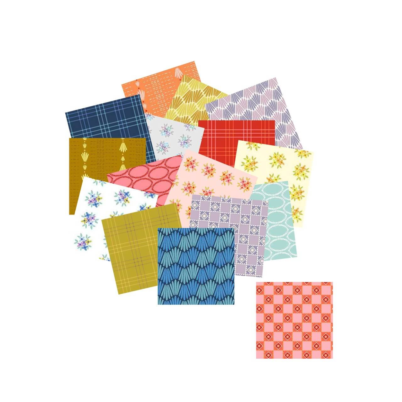 Friday Night mini charm squares pack with 56 pre-cut 2.5 inch quilting fabrics by Karen Lewis for Andover Fabrics.