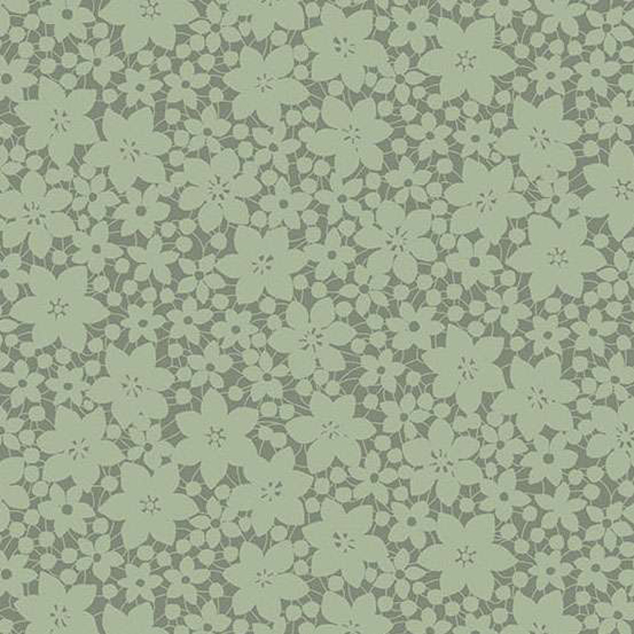Andover Fabrics Color Me Whispered Laced Blooms Moss Green floral cotton fabric with pale green flowers on a moss background
