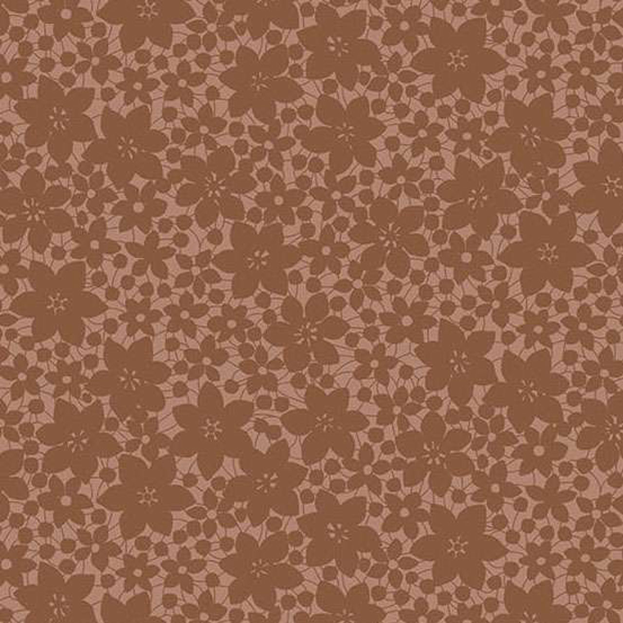 Andover Fabrics Color Me Whispered Laced Blooms Mocha cotton fabric with dark brown floral lace pattern on a warm mocha background