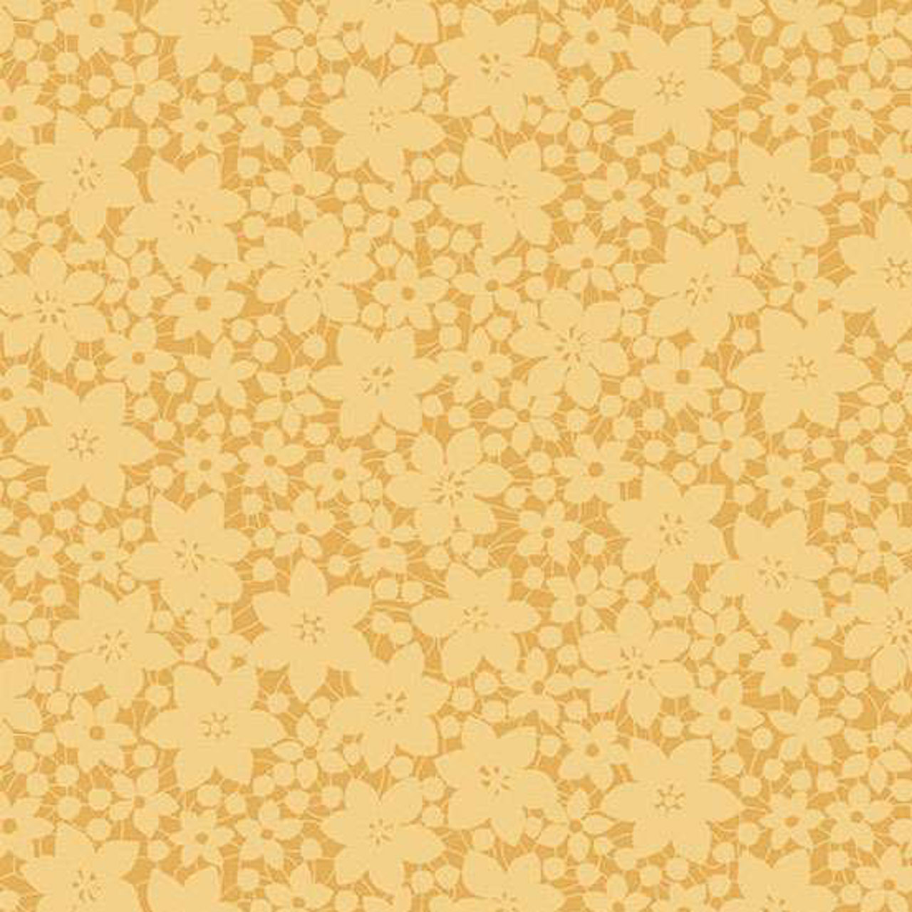 Andover Fabrics Color Me Whispered Laced Blooms Saffron cotton fabric with pale yellow flowers on a golden saffron background