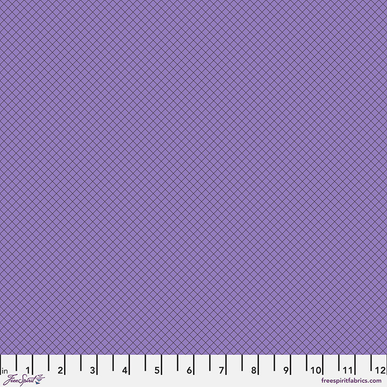 Free Spirit True Colors On the Grid Mysterious fabric featuring a black crosshatch grid on a rich violet-purple background.