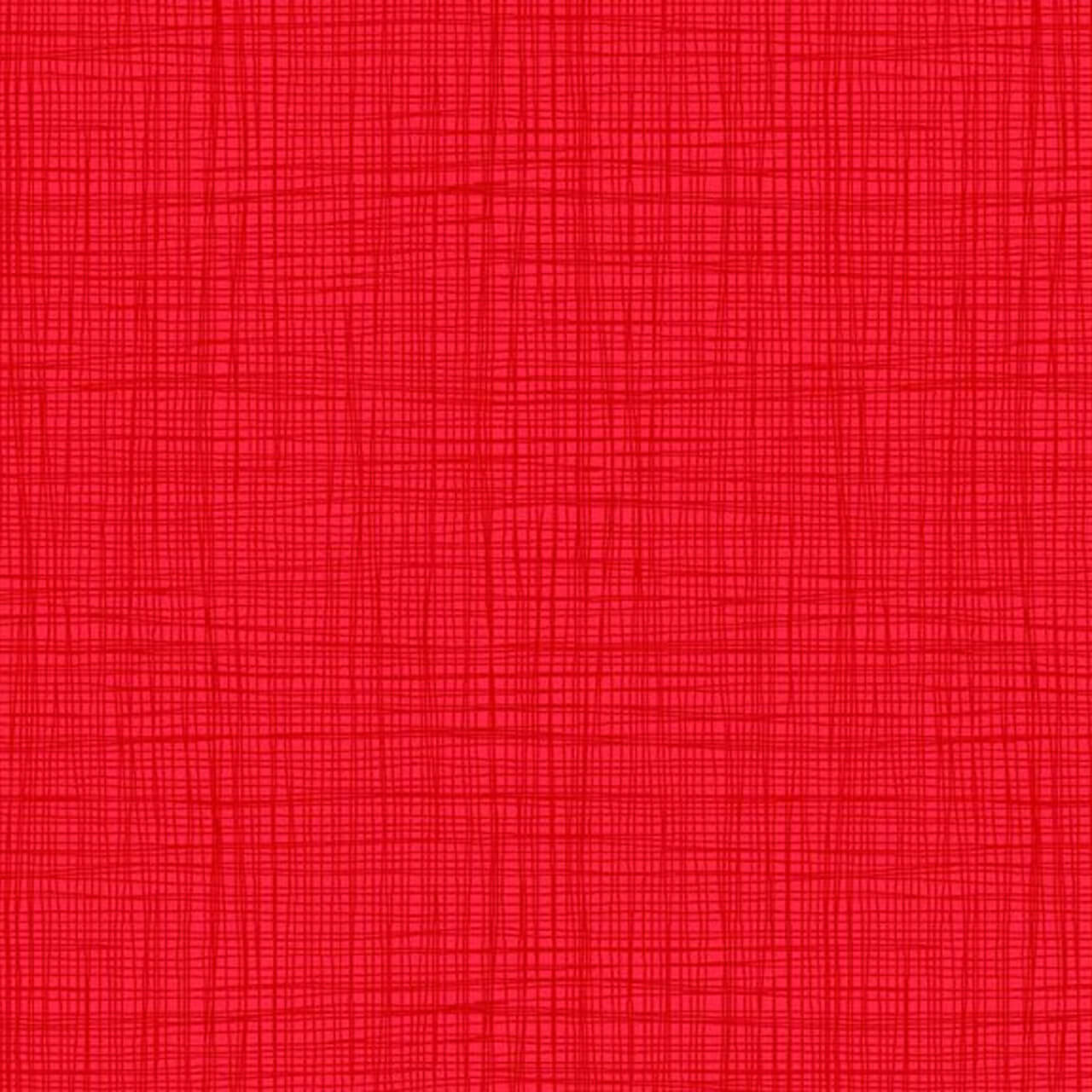 Linea - True Red 100% cotton fabric. Makower Linea True Red fabric showing red tone-on-tone loose weave texture.