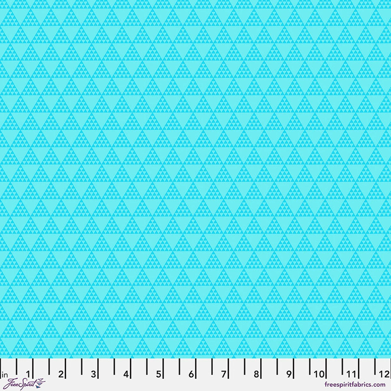 Free Spirit Pop Cloth Diamonds - Soul fabric featuring aqua and turquoise geometric triangle and diamond motifs on premium cotton quilting fabric