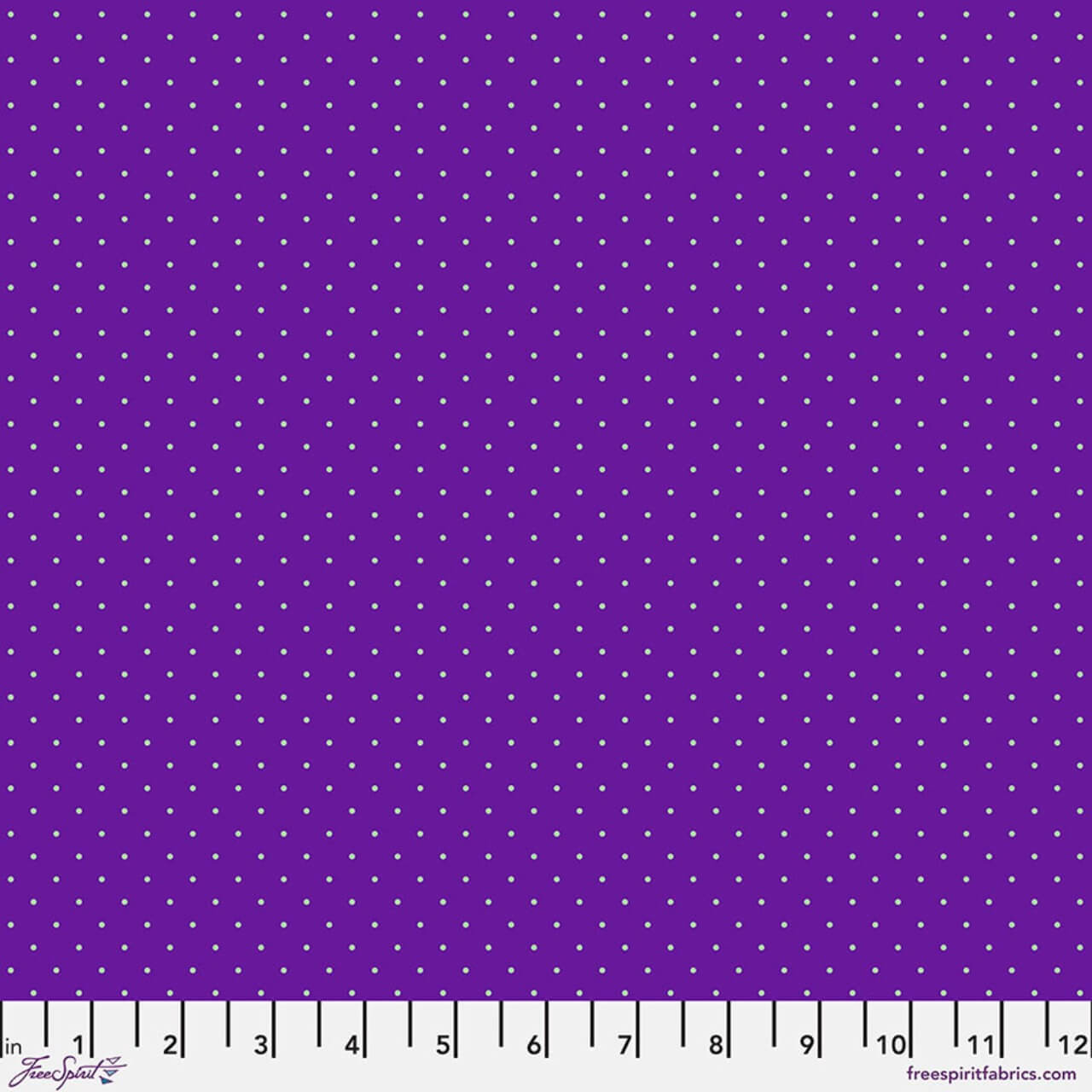 Tiny Dots in Opal by Tula Pink for FreeSpirit Fabrics featuring small pale aqua dots scattered across a rich purple background from the True Colors collection.