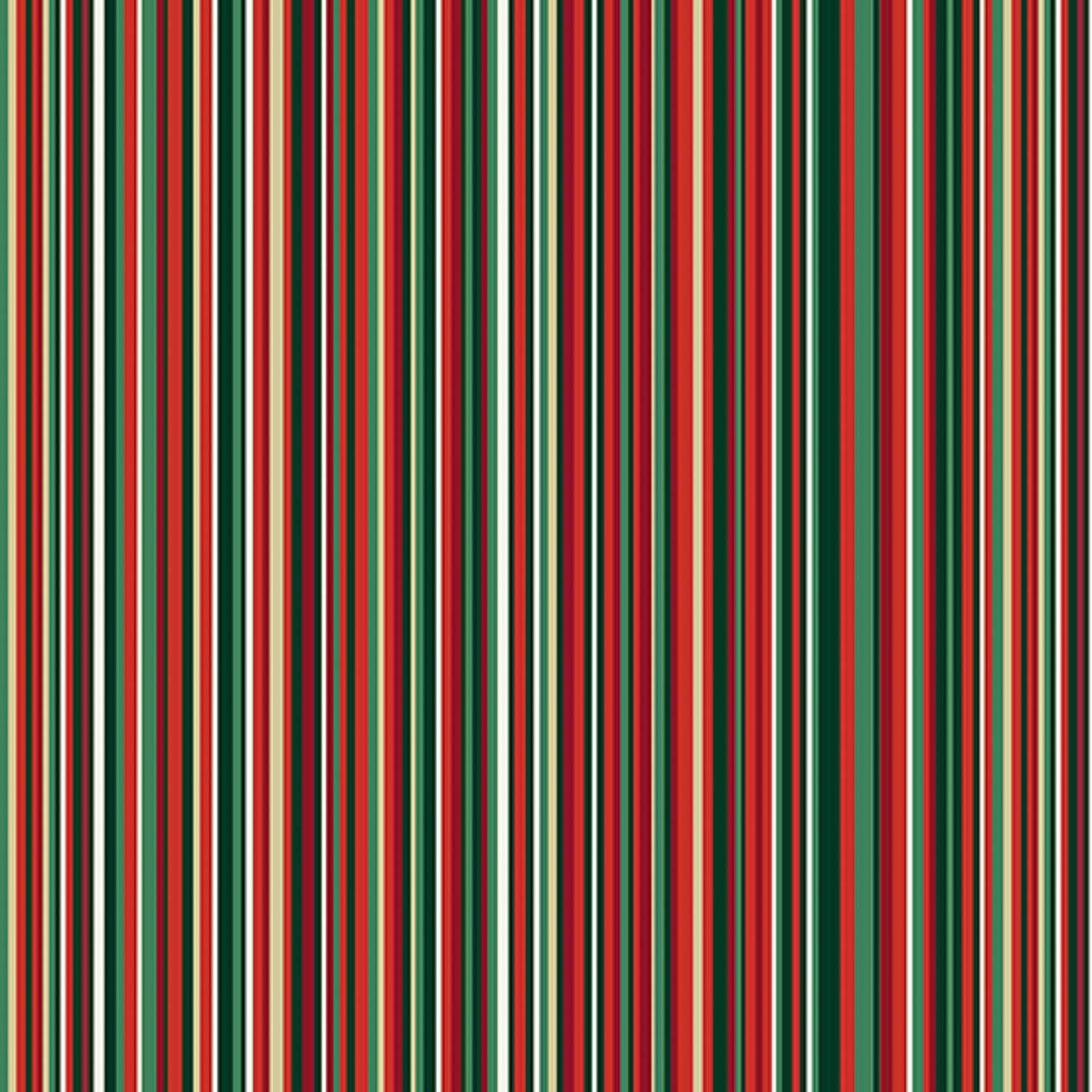 Makower UK Adorn Collection Classic Strip Dark metallic quilting fabric with green, red, cream and sage striped design.