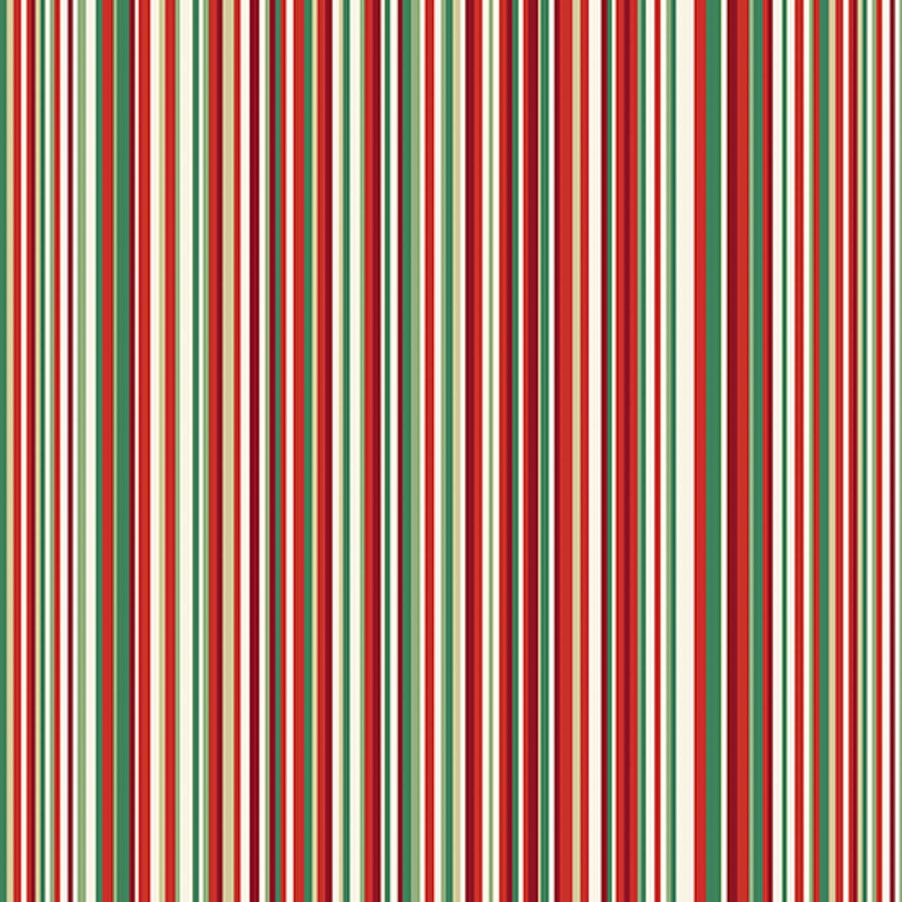 Makower UK Adorn Collection Classic Strip Light metallic quilting fabric with cream, green, red and sage striped design.