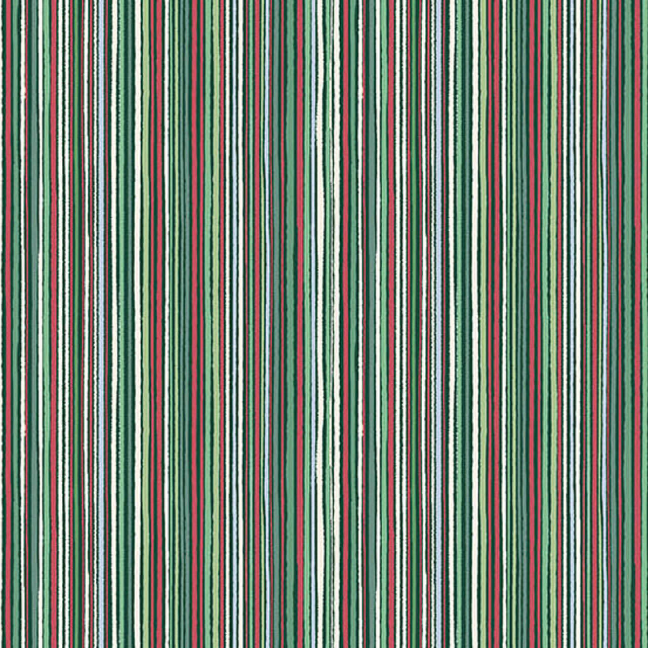Makower UK Country Christmas Fine Stripe Dark quilting fabric featuring narrow festive stripes in forest green, sage, cream, grey and red