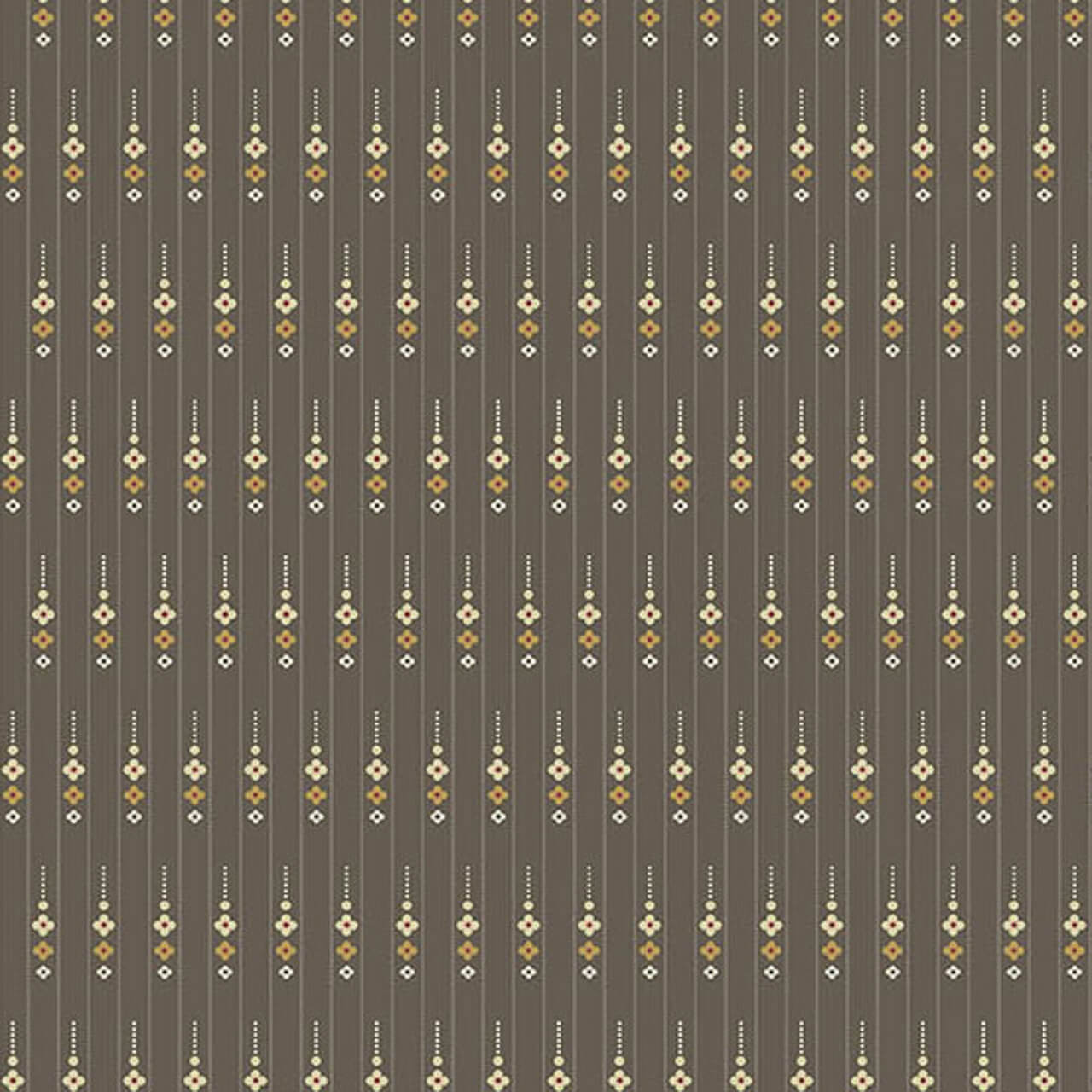 Andover Fabrics Wildflower Cottage Petal Chain Charcoal—charcoal grey with buttercream, ochre and gold petal chain stripe cotton print.